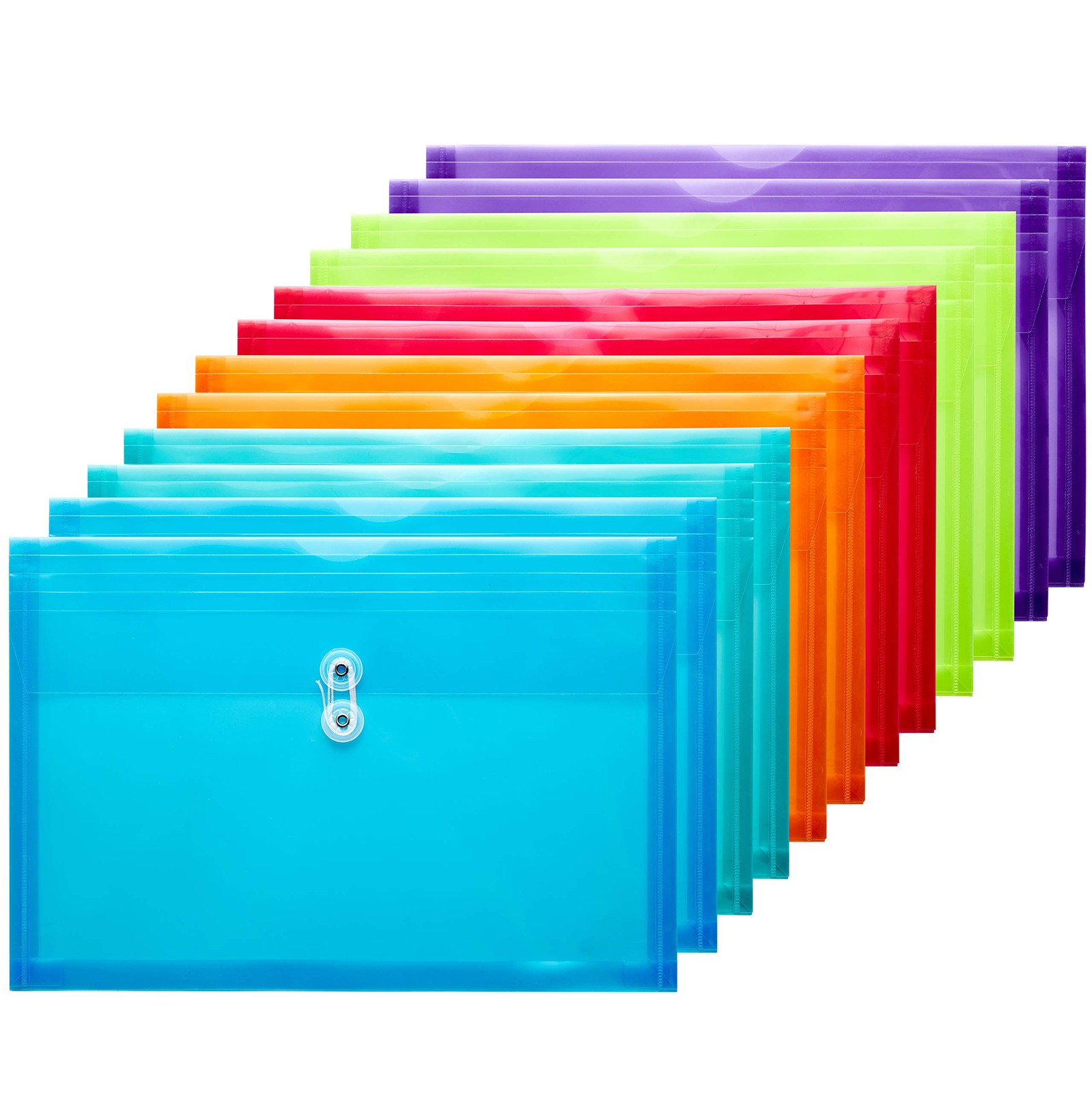 12 PCS Plastic Legal Size Envelope String Tie 1 1/4 Inch Expansion Clear
