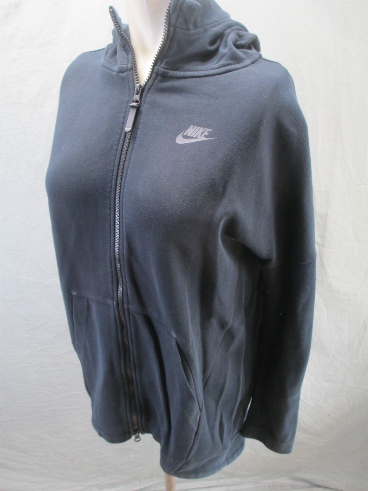 Nike Size XS Mens Blk Cotton Blend Hooded Pockets Full Zip Activewear Jacket 377