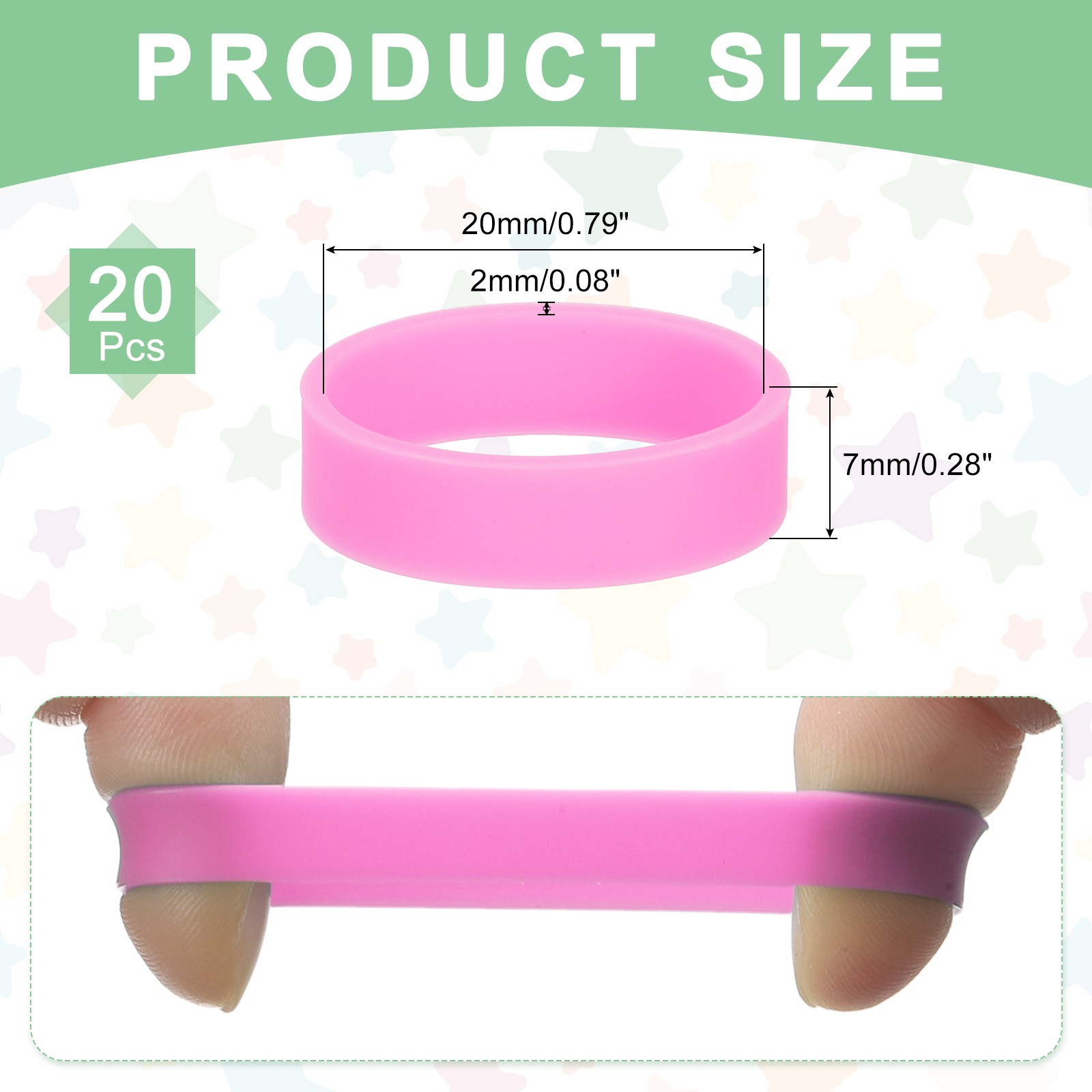 20Pcs Silicone Rubber Bands Non-slip 1.22 Inch Flat for Books, Pink