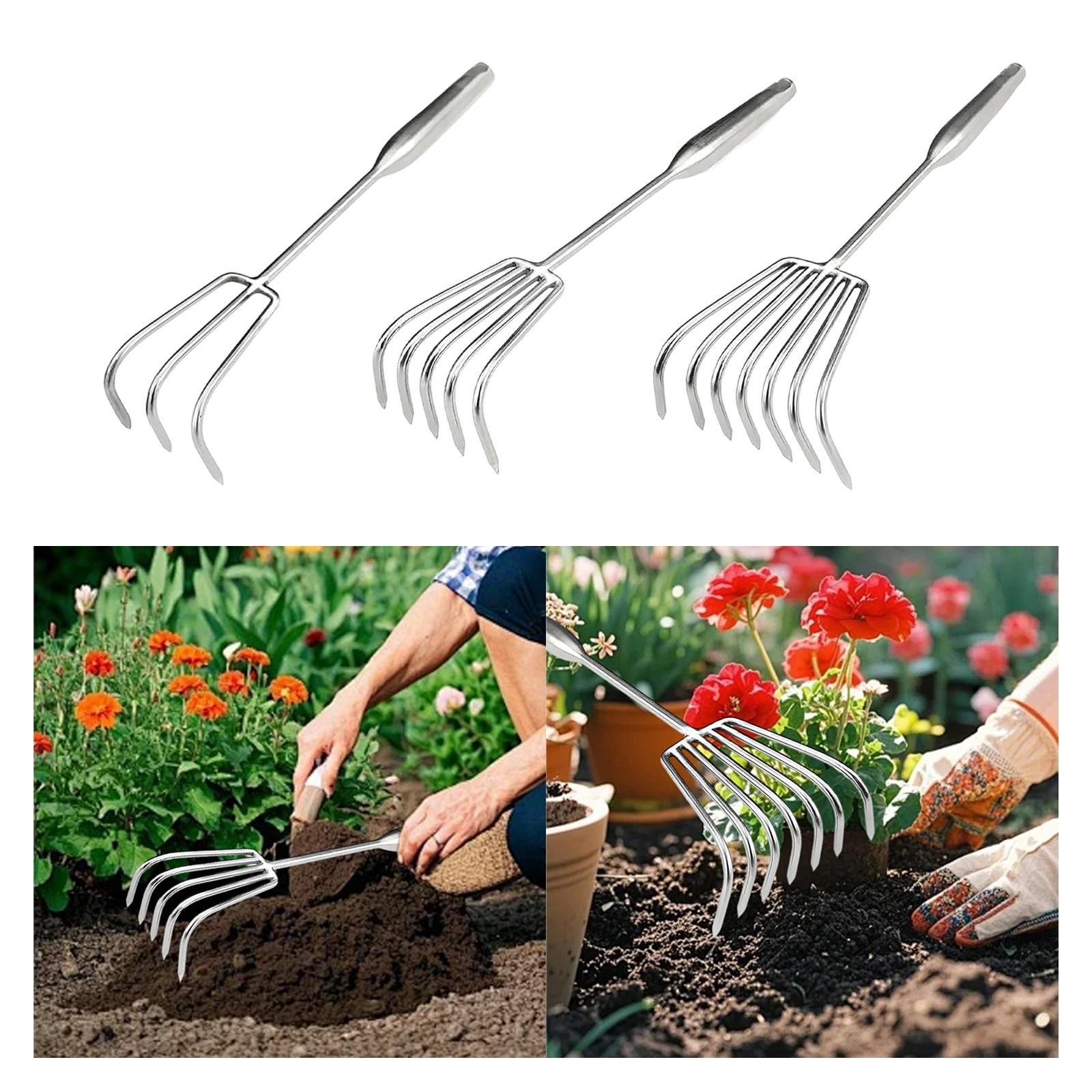 Garden Hand Rake Claw Rake Hand Compact Stainless Steel Lightweight Small