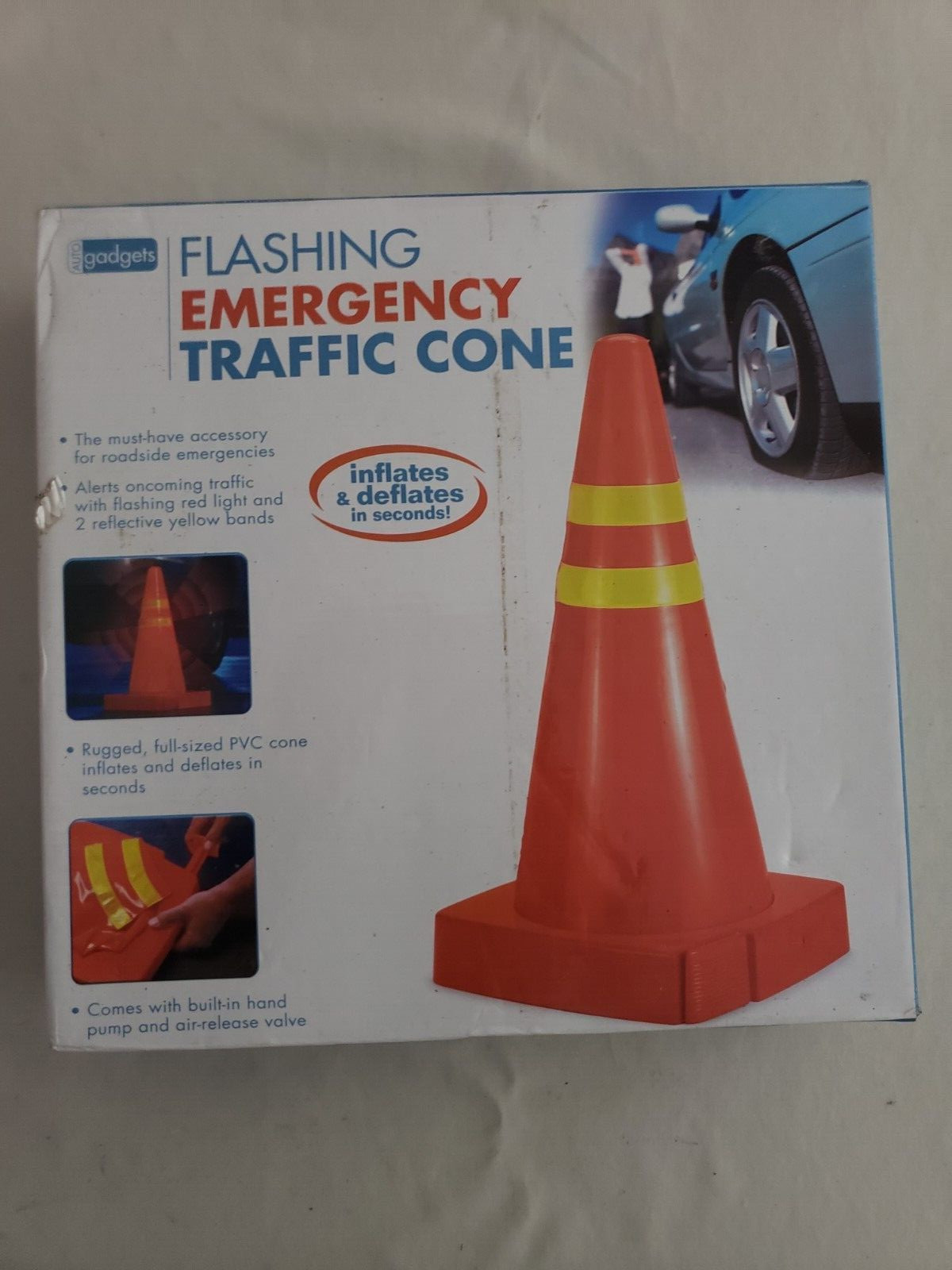FLASHING EMERGENCY PVC Traffic Cone NEW W/ BUILT IN HAND PUMP