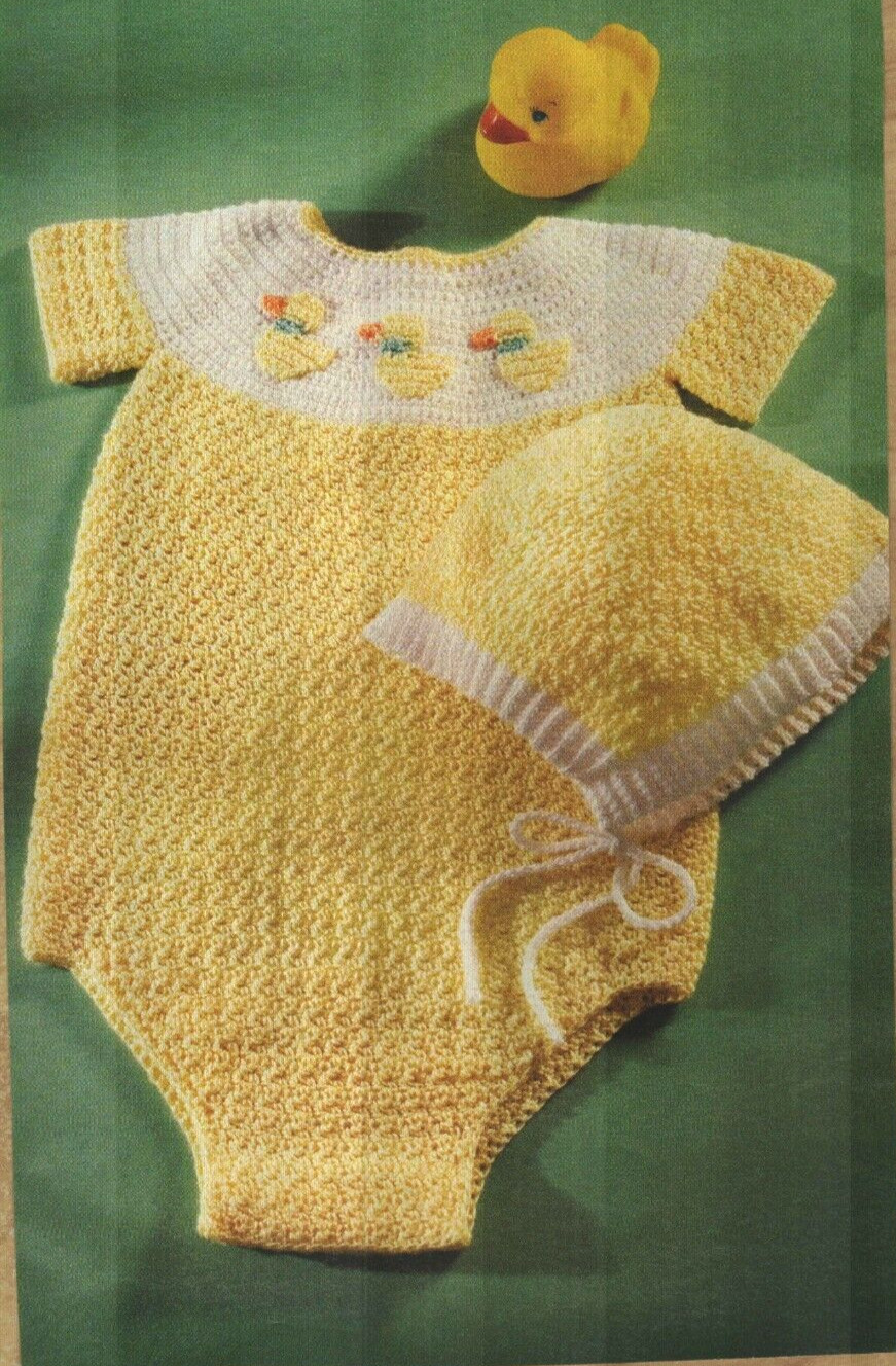 DUCKS IN A ROW ROMPER & HAT 3 SIZES DIGEST SIZE CROCHET PATTERN INSTRUCTIONS
