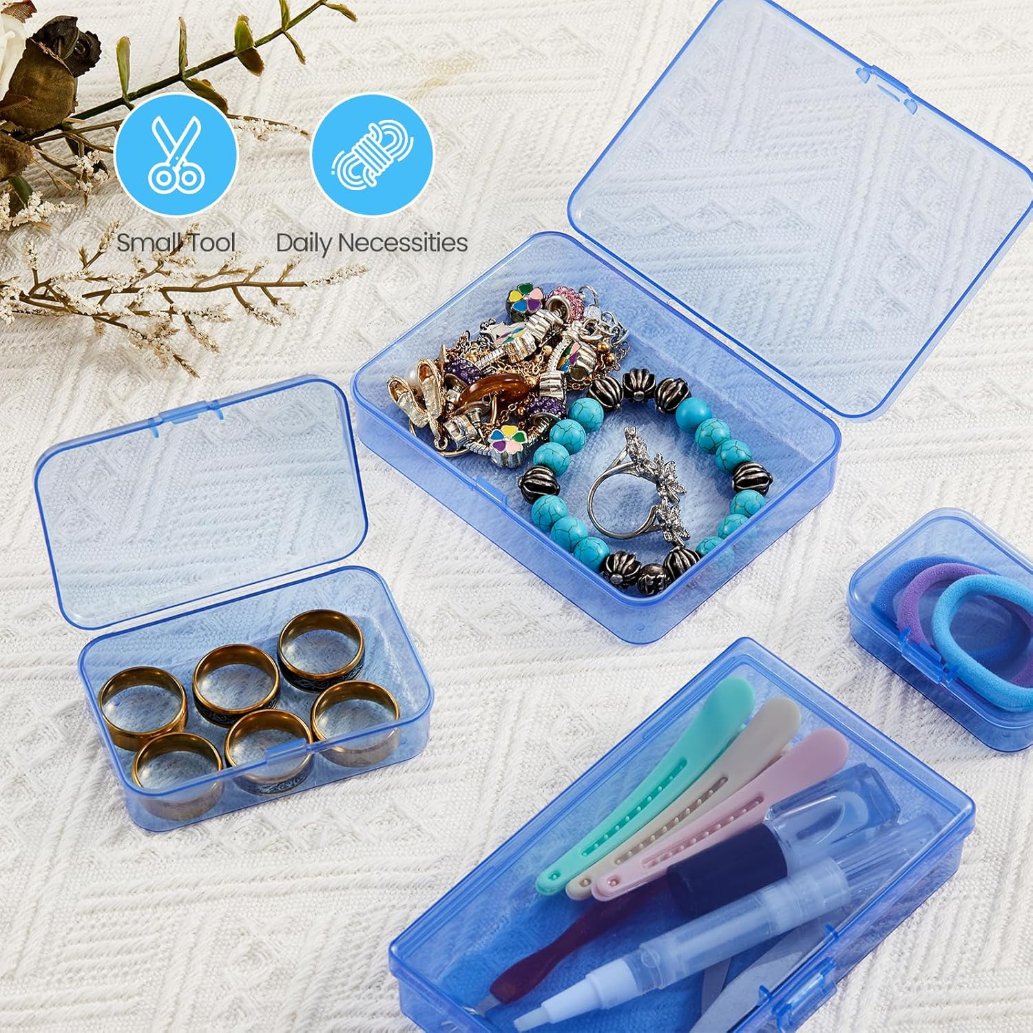 12 Pieces Mini Rectangular Plastic Boxes Empty Storage Organizer Containers with