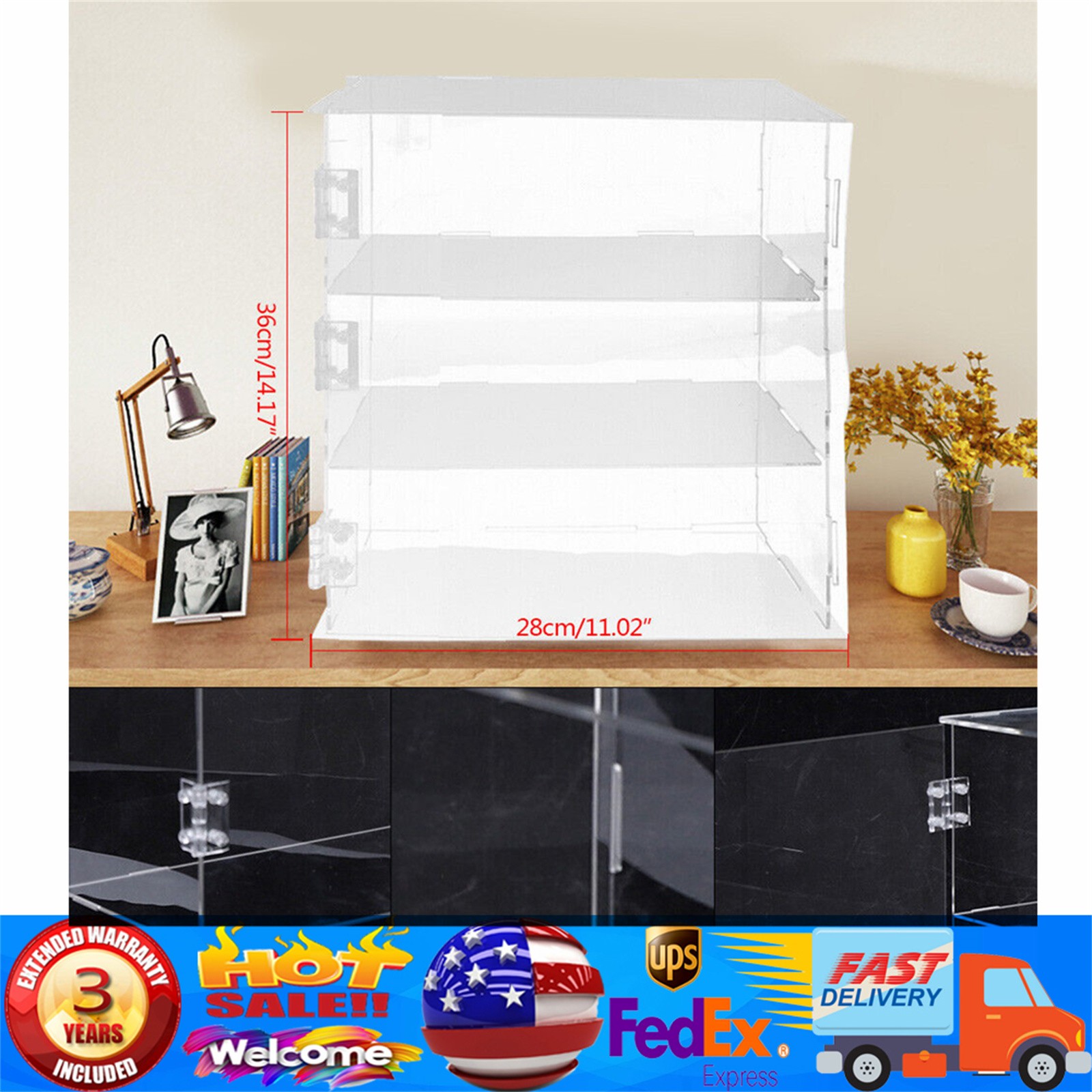 Acrylic Display Case Clear for 3Tier Dustproof Toy Showcase Holder Display Shelf