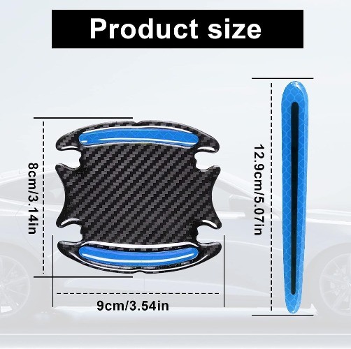 8Pcs 3D Door Handle Cup Protectors with Reflective Stripe, Anti-Sc Color: blue