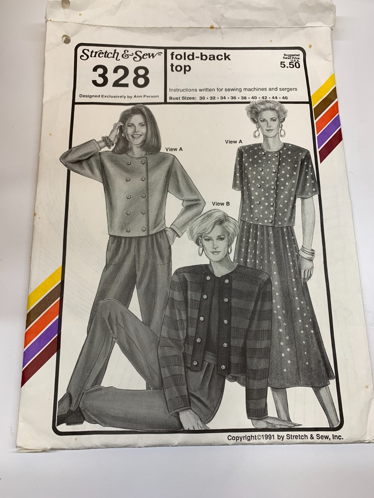 Sewing Pattern: Stretch & Sew 328 Fold-back top Long Sleeves Short Sleeves