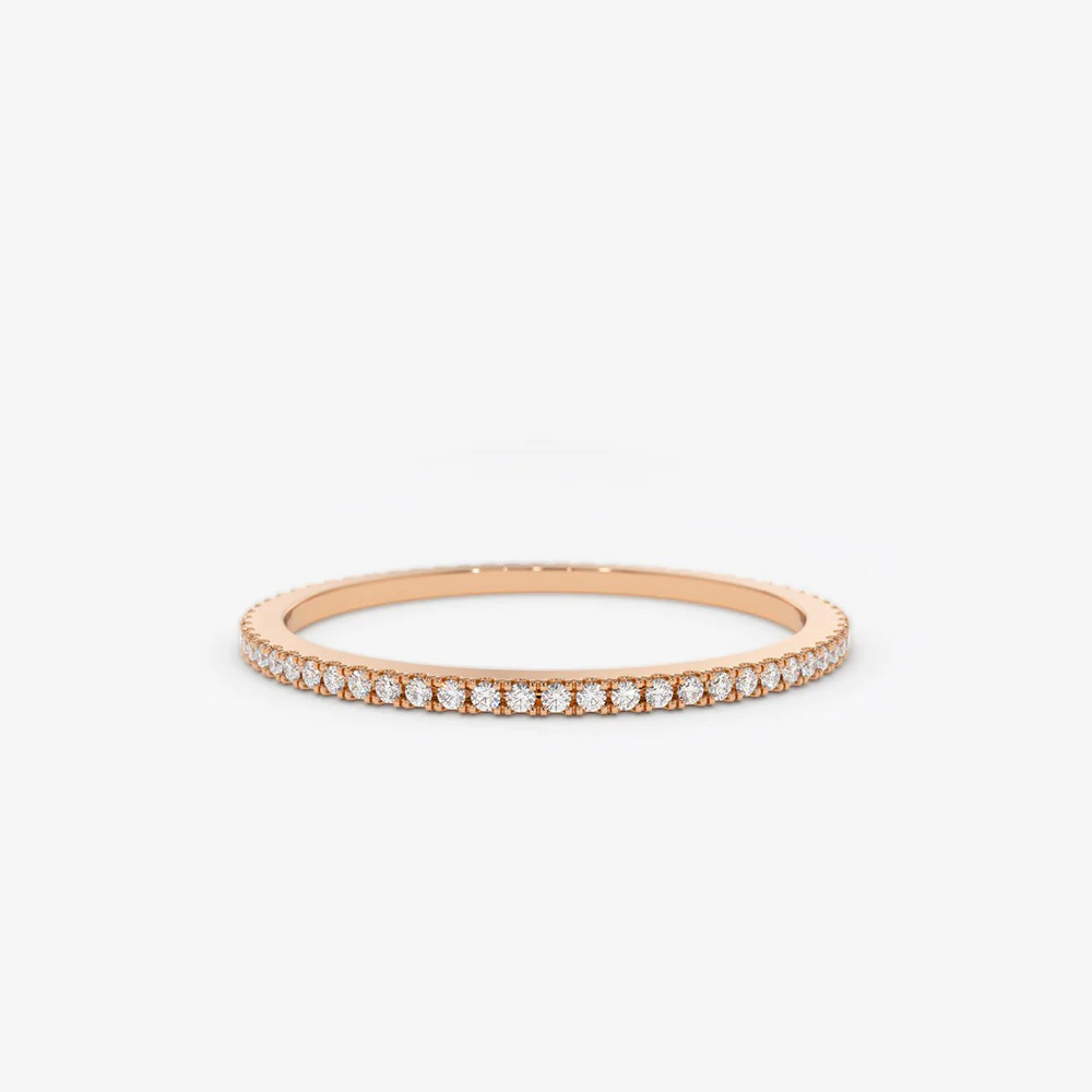 14k Solid Yellow Gold Thin 1mm Diamond Eternity Band, Diamond Eternity Ring
