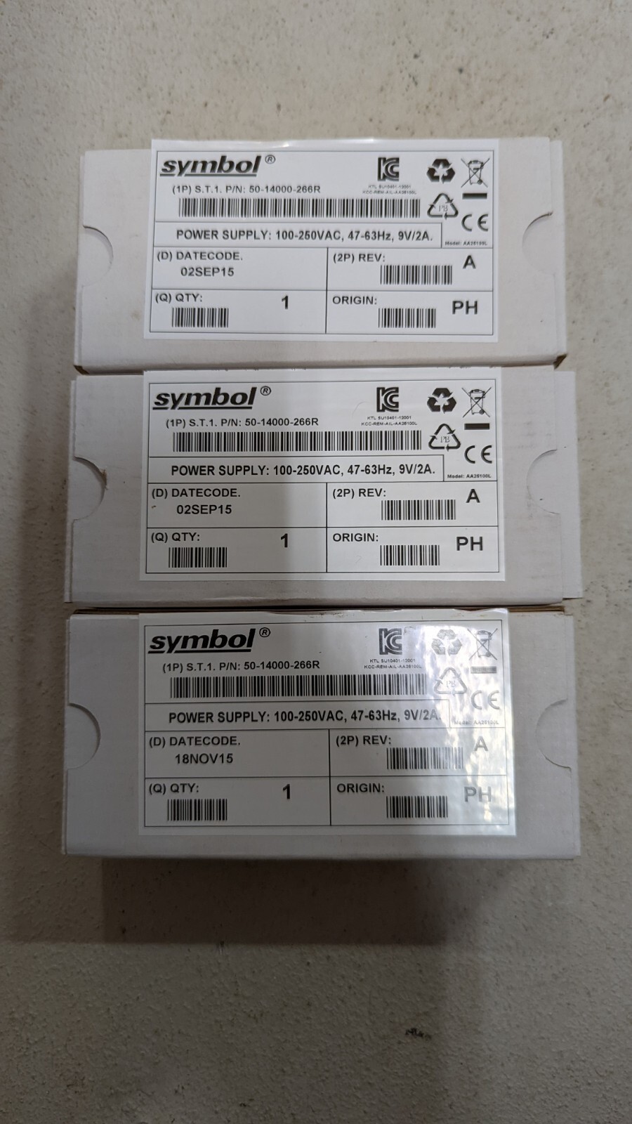 Lot of (3) Brand New Symbol # 50-14000-266R  A/C Power Supply