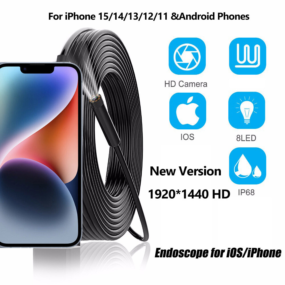 For iOS iPhone 16/15/14/13 Android 33Ft Waterproof Endoscope Inspection Camera