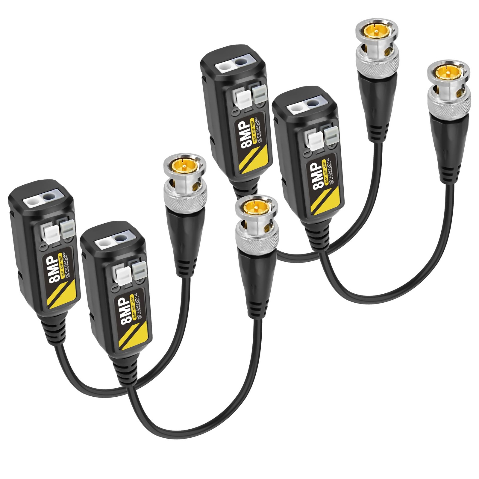 2 Pair HD BNC Video Balun Connector Fits 720P/960P/1080P/3MP/4MP/5MP/8MP CCTV