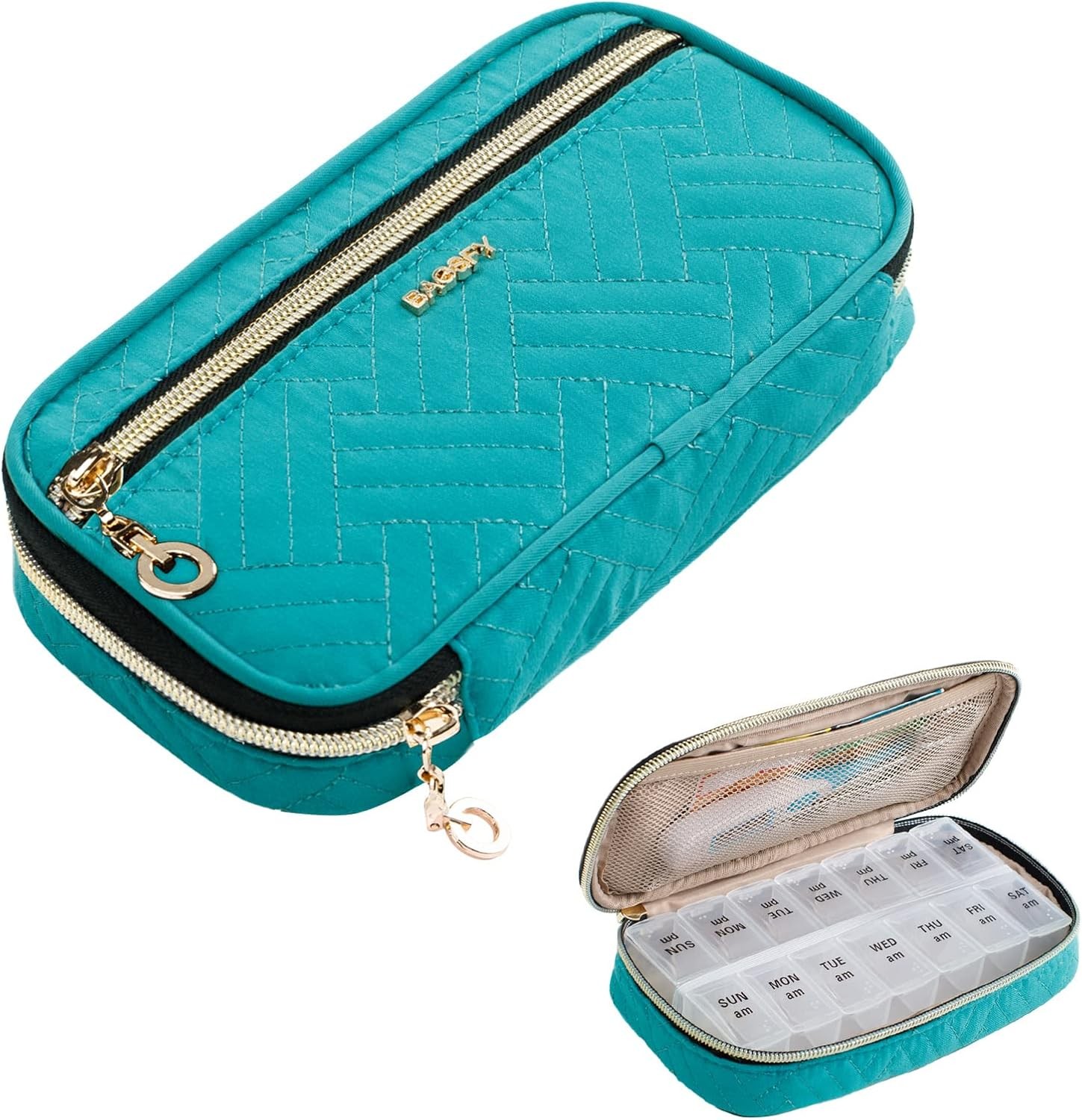 BAGSFY Pill Organizer Case 2 Times a Day- Weekly Medicine Small, Teal