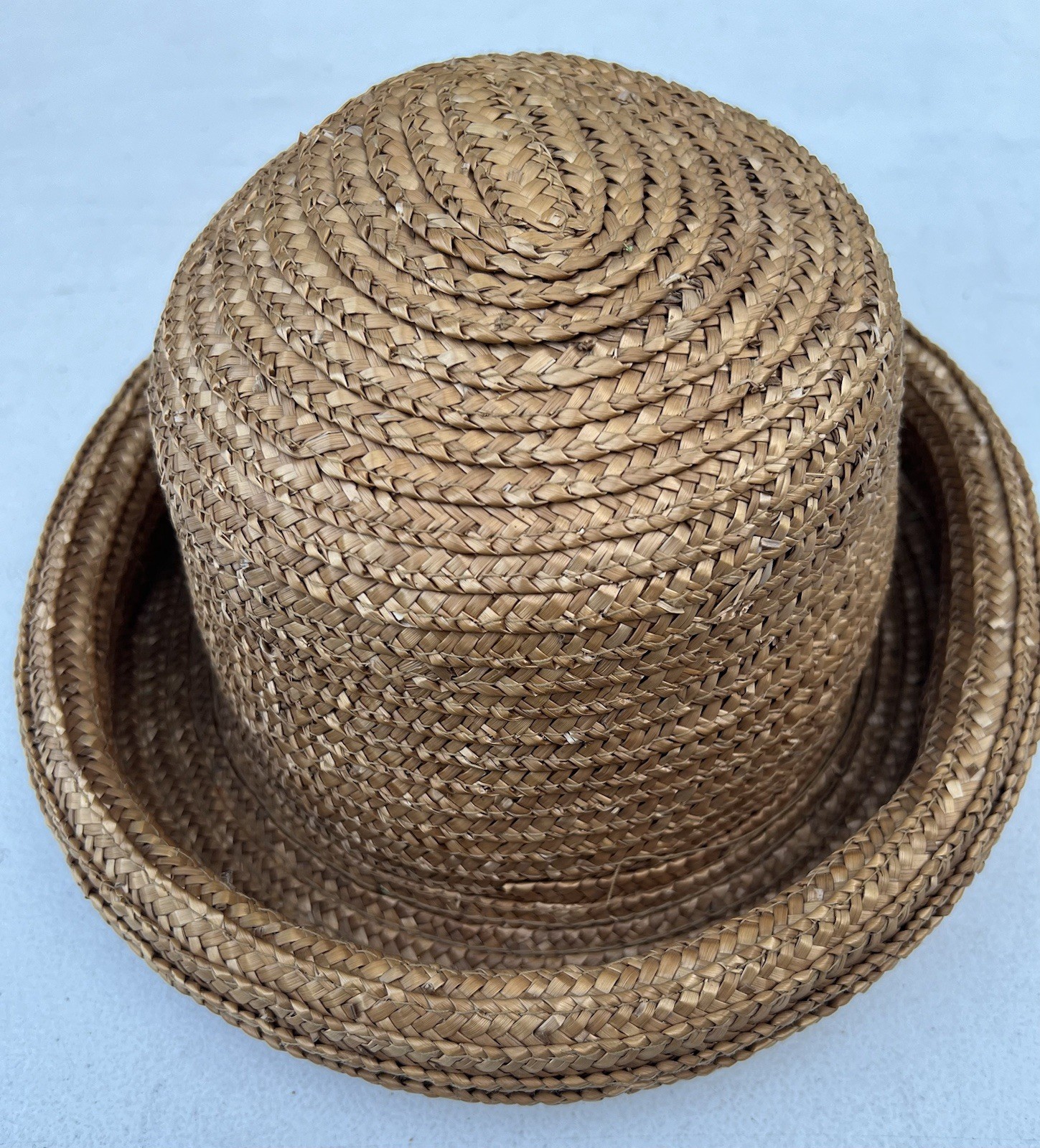 Woven Straw Hat with a Rounded Crown and Brim