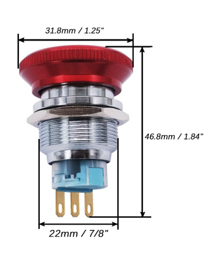 22mm Stainless Steel Metal Latching Emergency Stop Push Button Switch with Conne