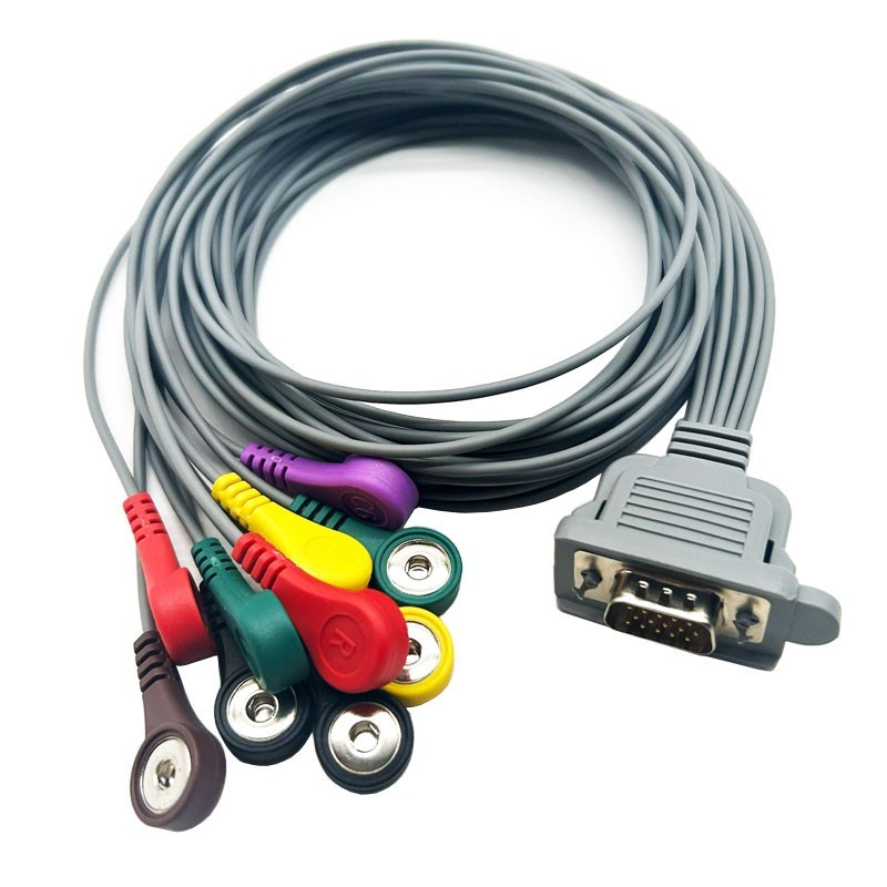 15pin ECG Recorder Patient Holter Cable 10-Leads Snap Compatible with DMS 300-3A