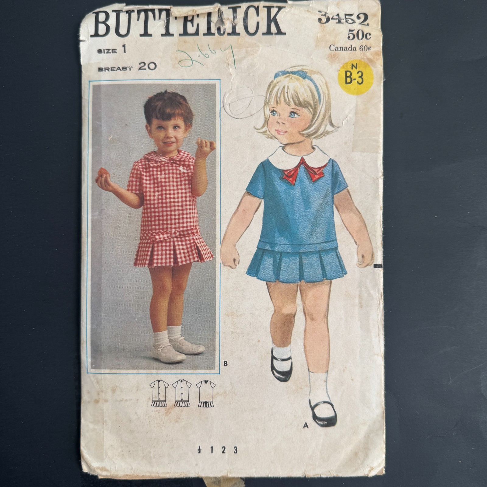 3452 Butterick Vtg 1970s Girl Toddler DRESS Size 12 Mo Original Pattern