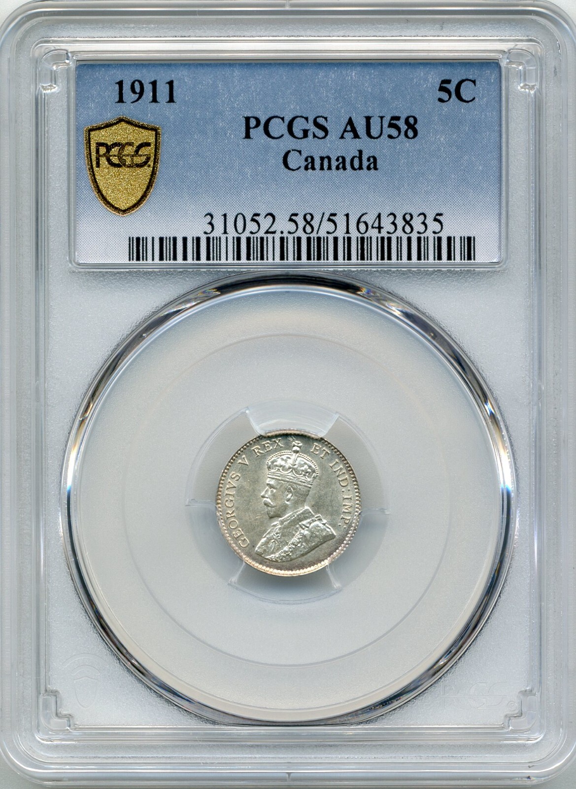 1911 Canada 5 Cent - Choice About Uncirculated, PCGS AU58