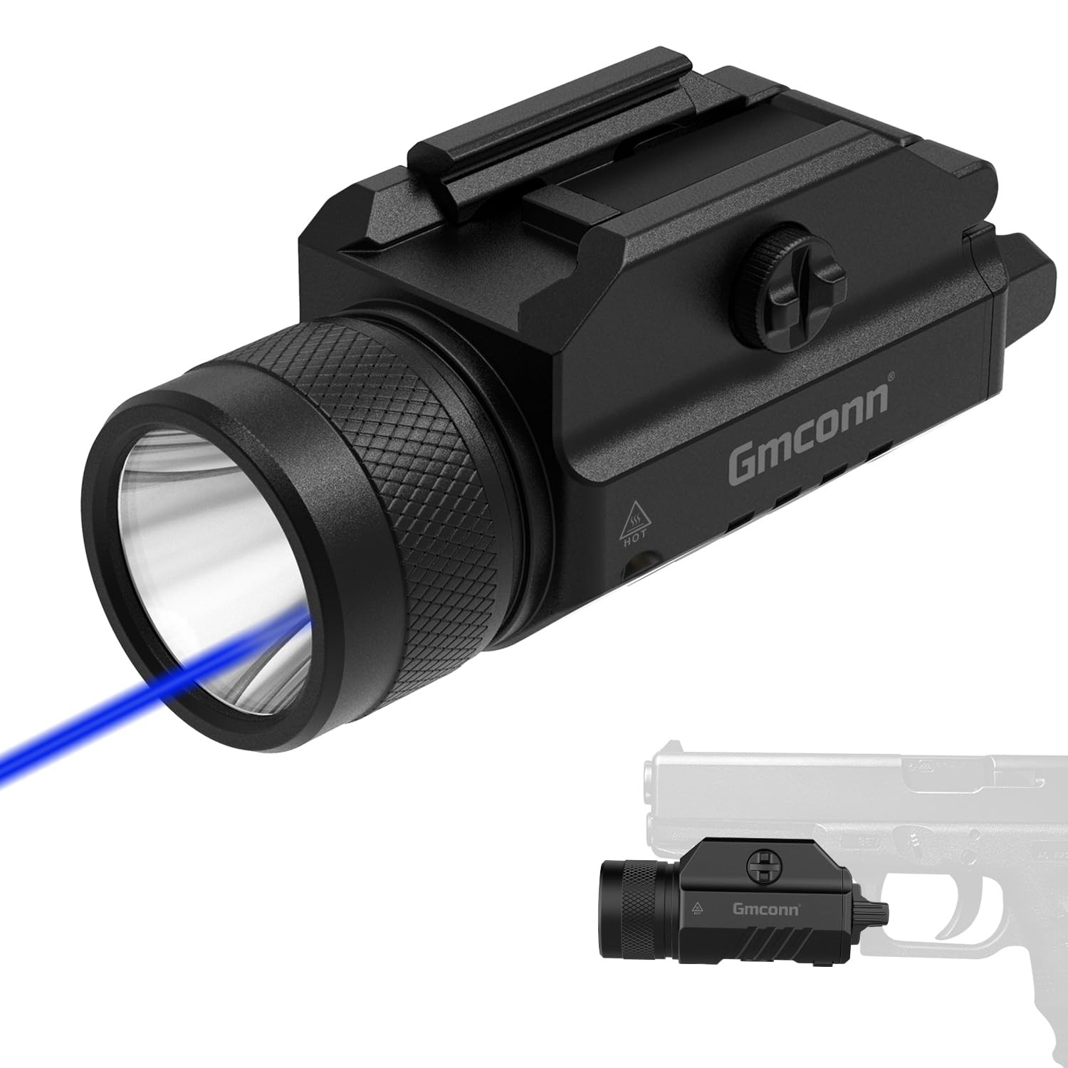 1250 Lumen Tactical Flashlight Laser Combo, Rechargeable Pistol Light, Picatinny