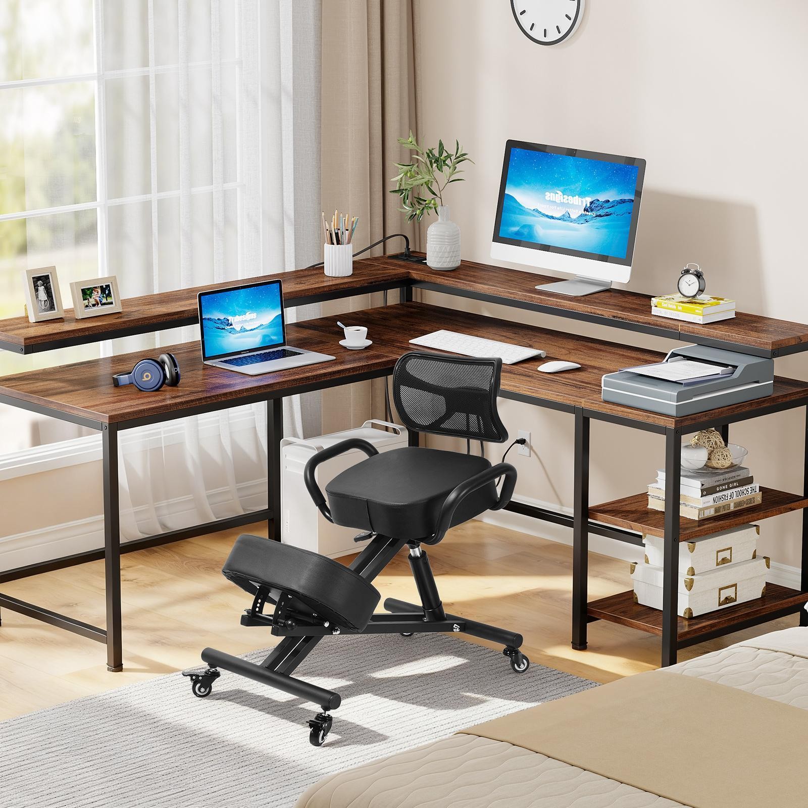 Ergonomic Kneeling Chair Adjustable Stool Upright Back Postures Home Office