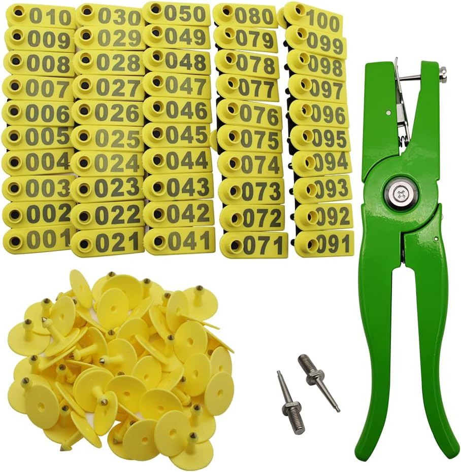 Sheep Ear Tag 001-100 Number Plastic Livestock Tags Goat with Punch Applicator P