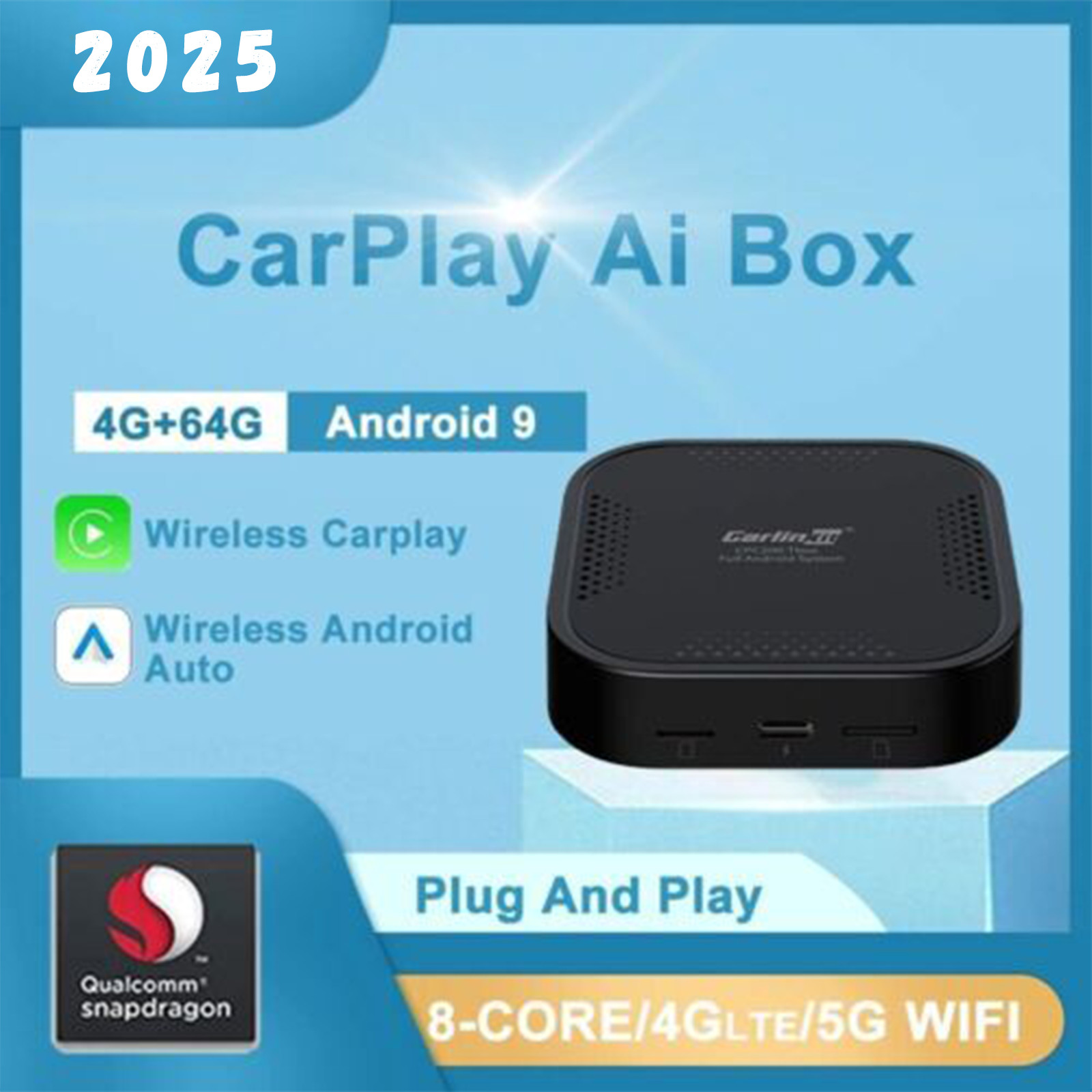 Carplay AI Box Wireless Android Auto Adapter Android 9 System 4+64GB