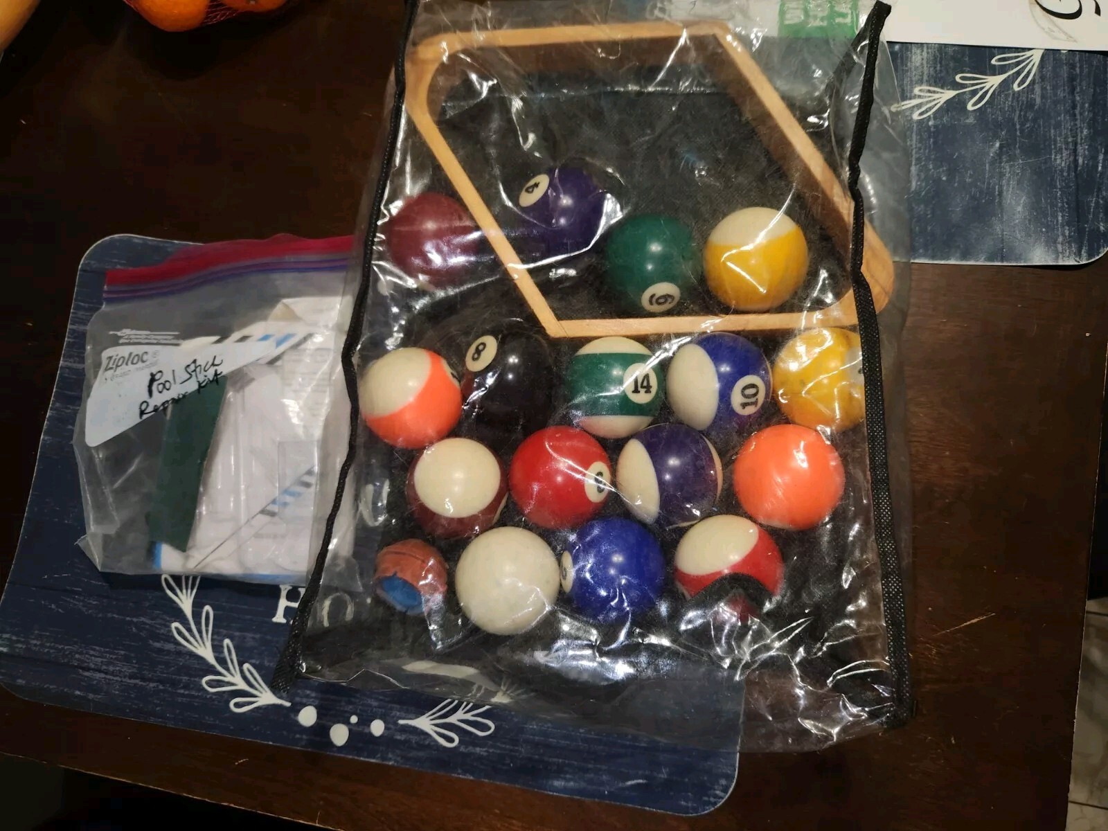 Vintage Complete Set of 16 Billiard Pool Balls Cue ball Stick Repair 9 Ball Rack