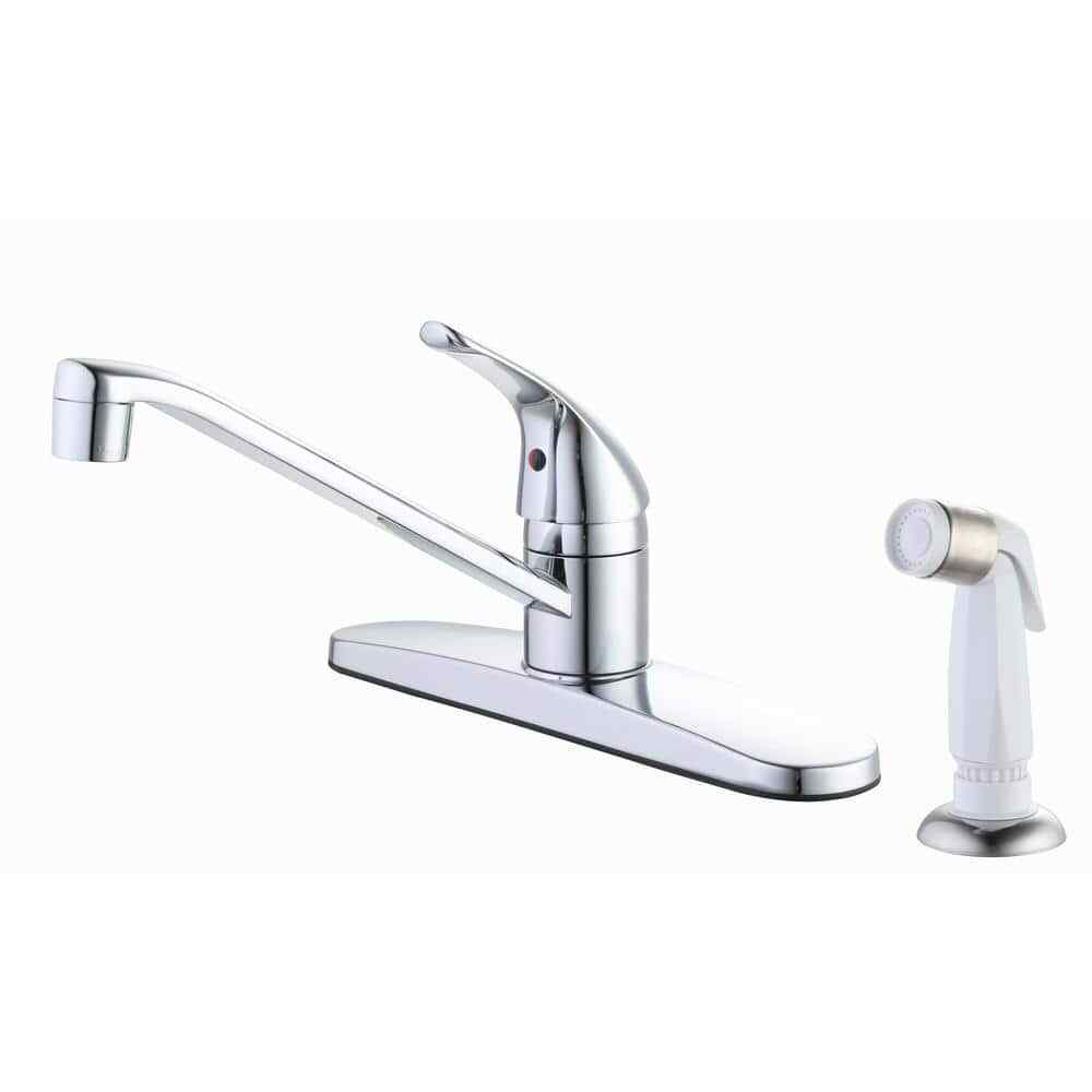 Glacier Bay Single Handle Standard Kitchen Faucet in Chrome w White Side Sprayer