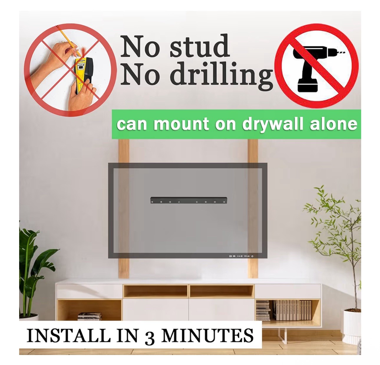 No Stud TV Wall Mount, Drywall Studless TV Hanger No Damage, No Drill, Non Screw
