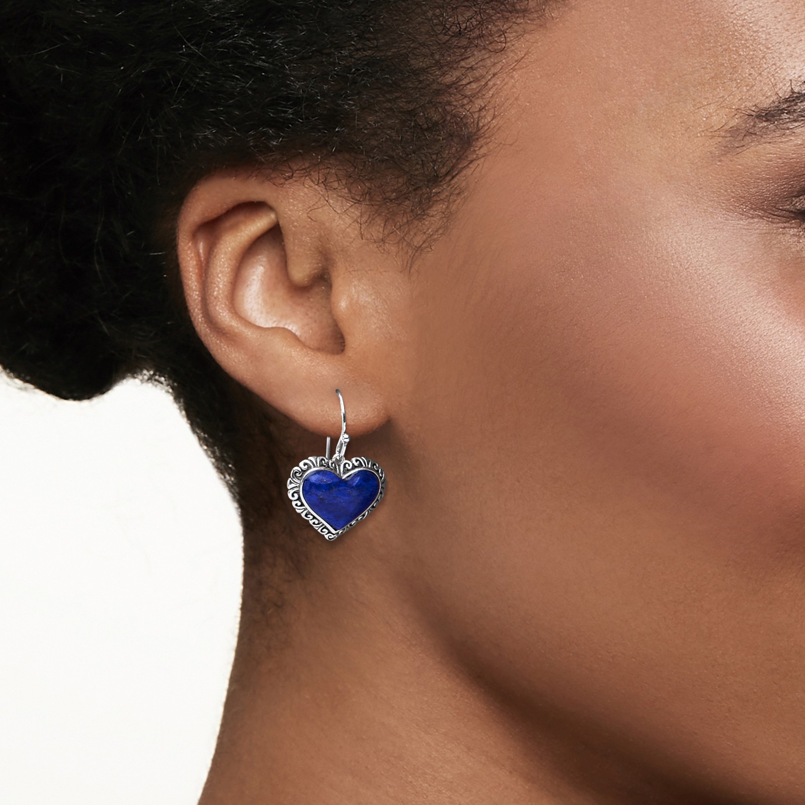 Ross-Simons Lapis Heart Drop Earrings in Sterling Silver