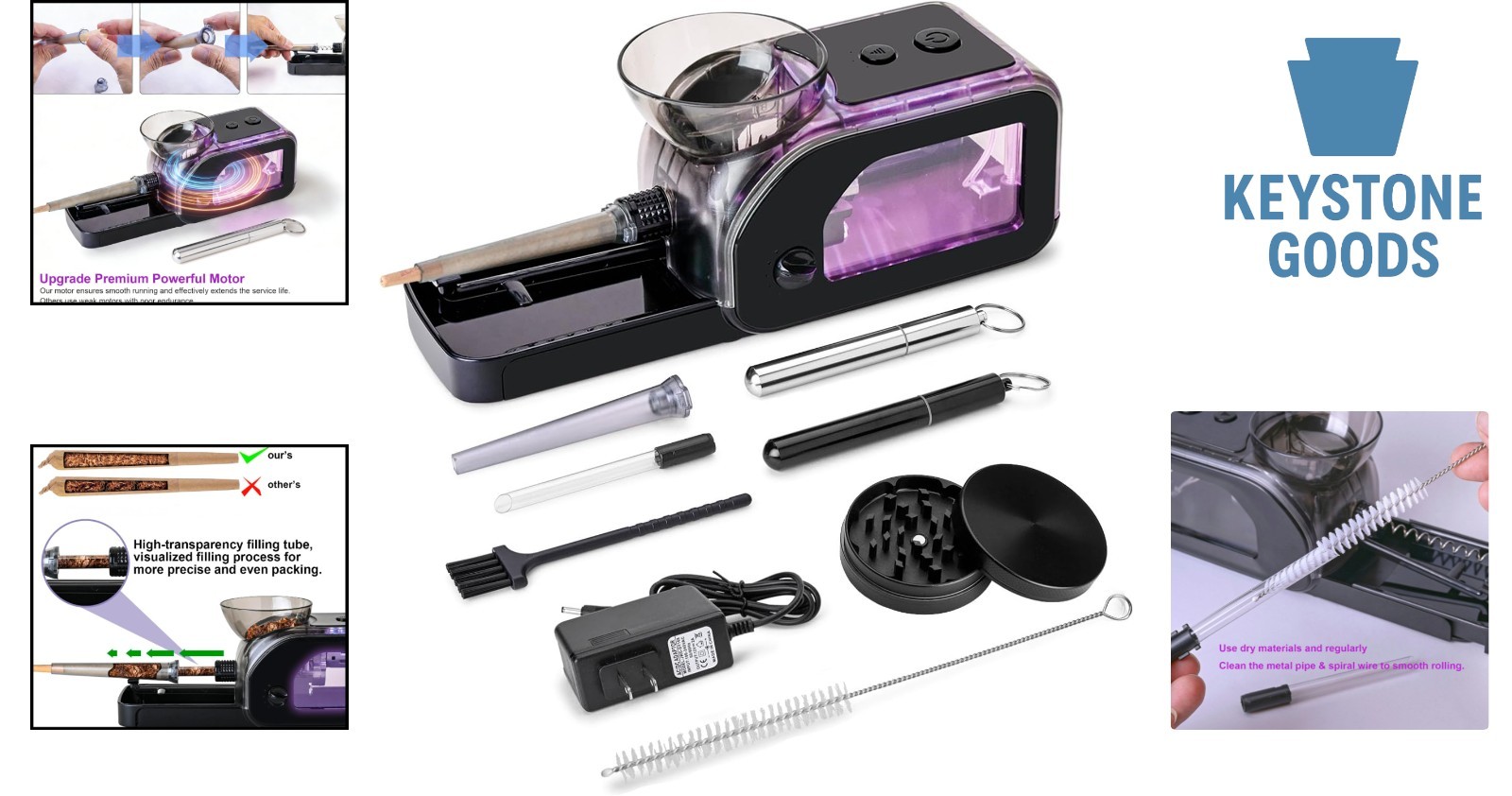 Electric Cone Rolling Machine Set with Grinder & LED Light