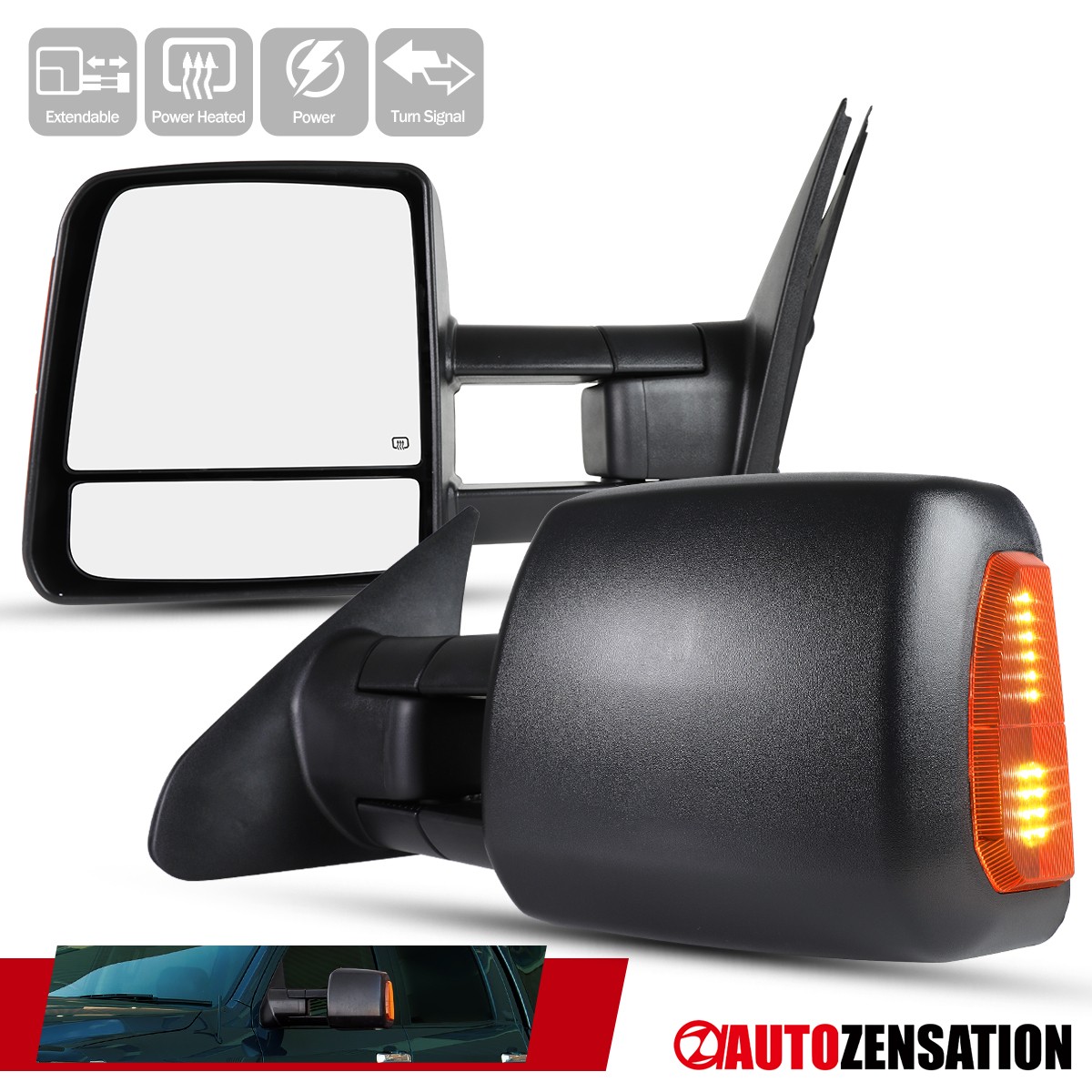 Fit 2007-2021 Toyota Tundra Sequoia Power Heat Tow Side Mirrors Pair+LED Signal