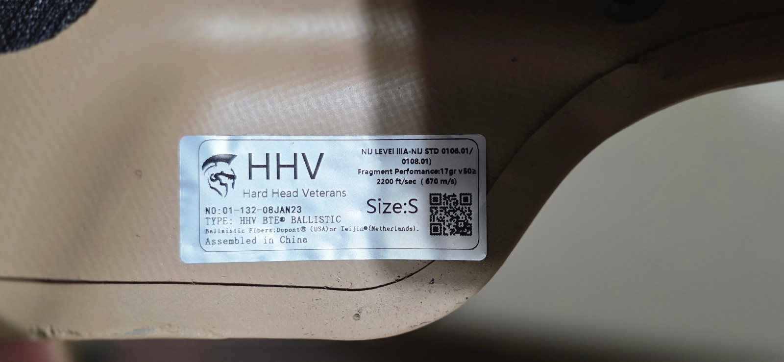 HHV MICH / ECH BTE Ballistic Helmet Shell Size-Small Level IIIA (shell only)