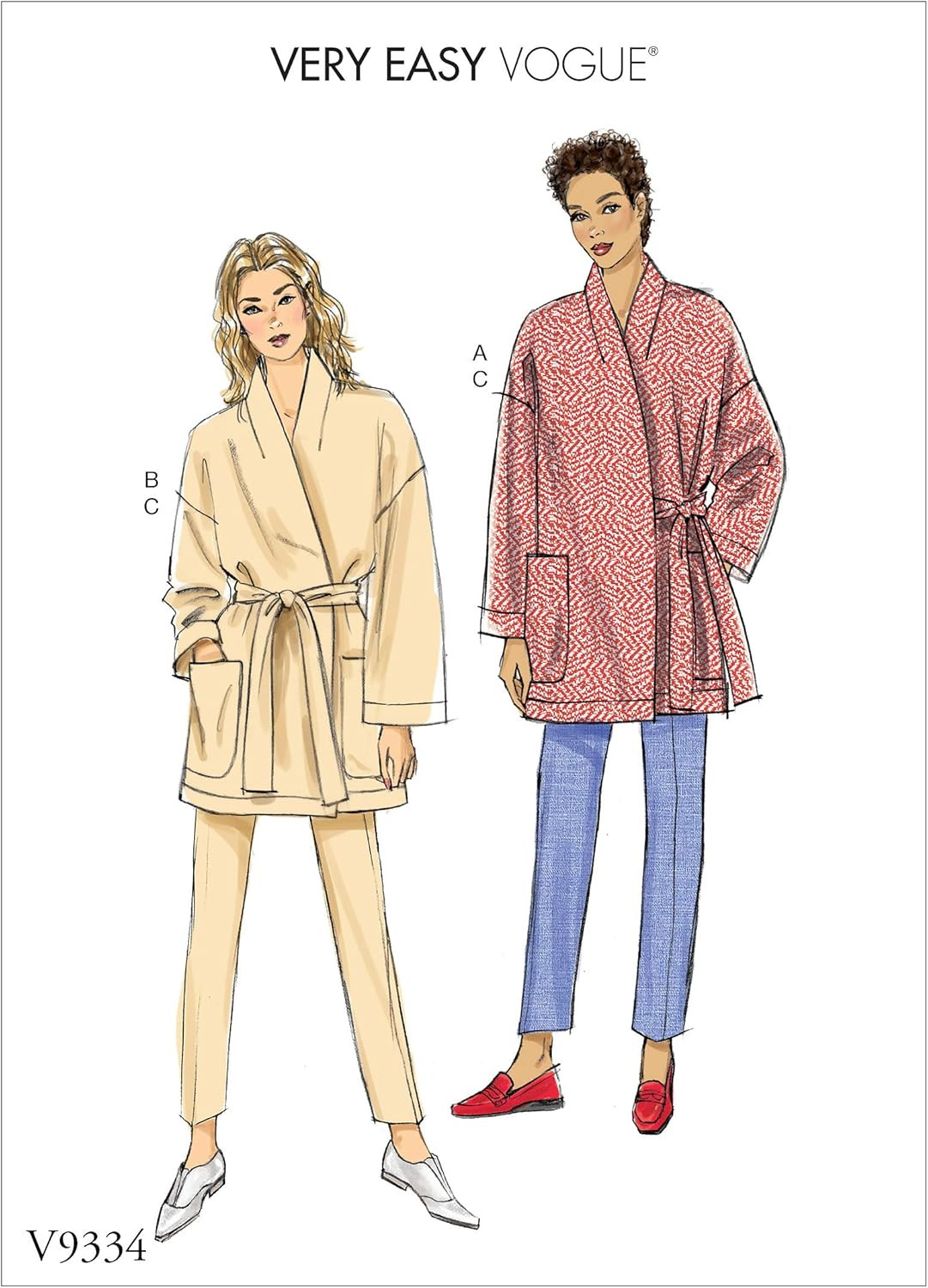 V9334Y Very Easy to Sew Women'S Loose-Fitting Wrap Jacket and Tapered Pants Sewi
