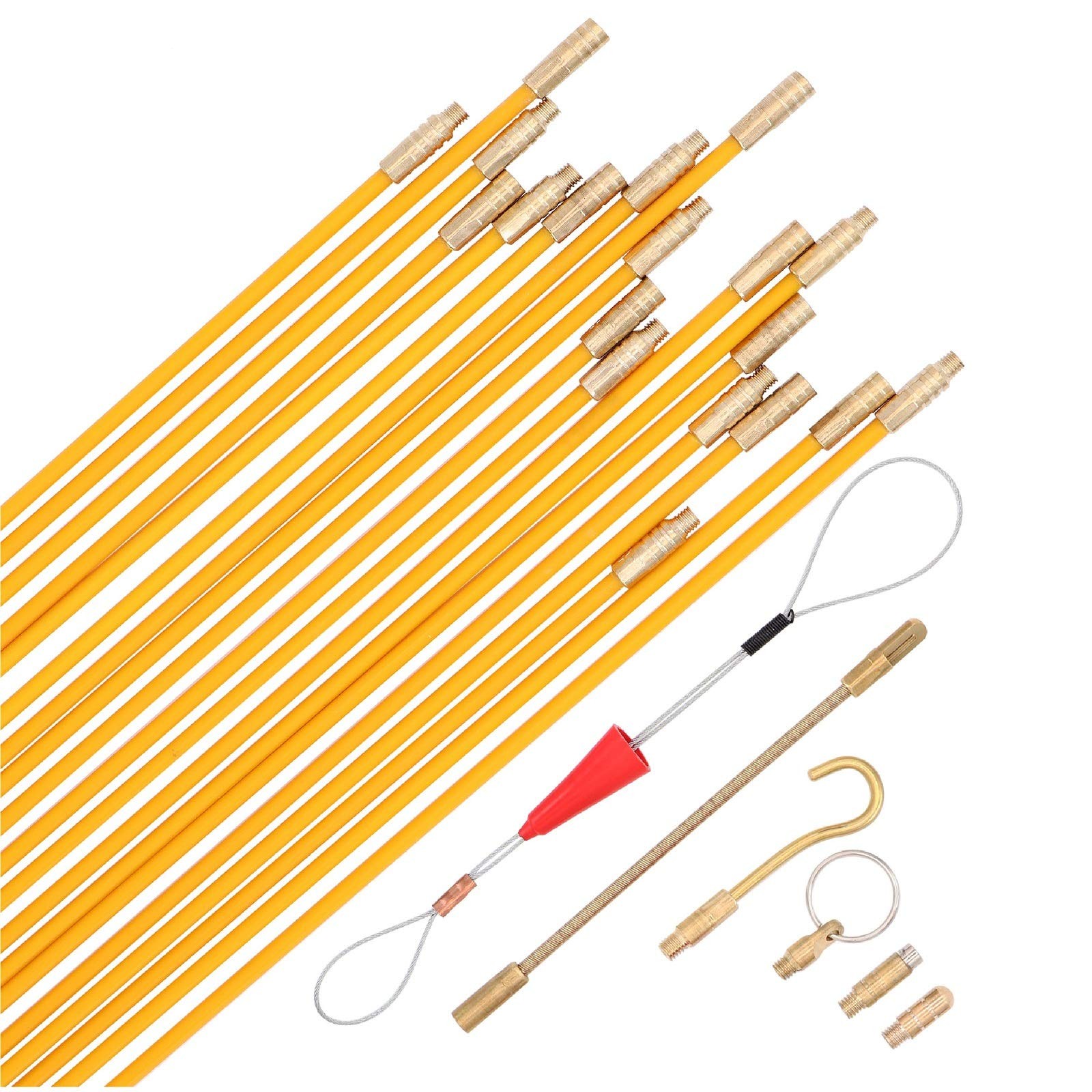 25FT Fiberglass Fish Tape Electrical Wire Cable Pulling Kit with Attachments