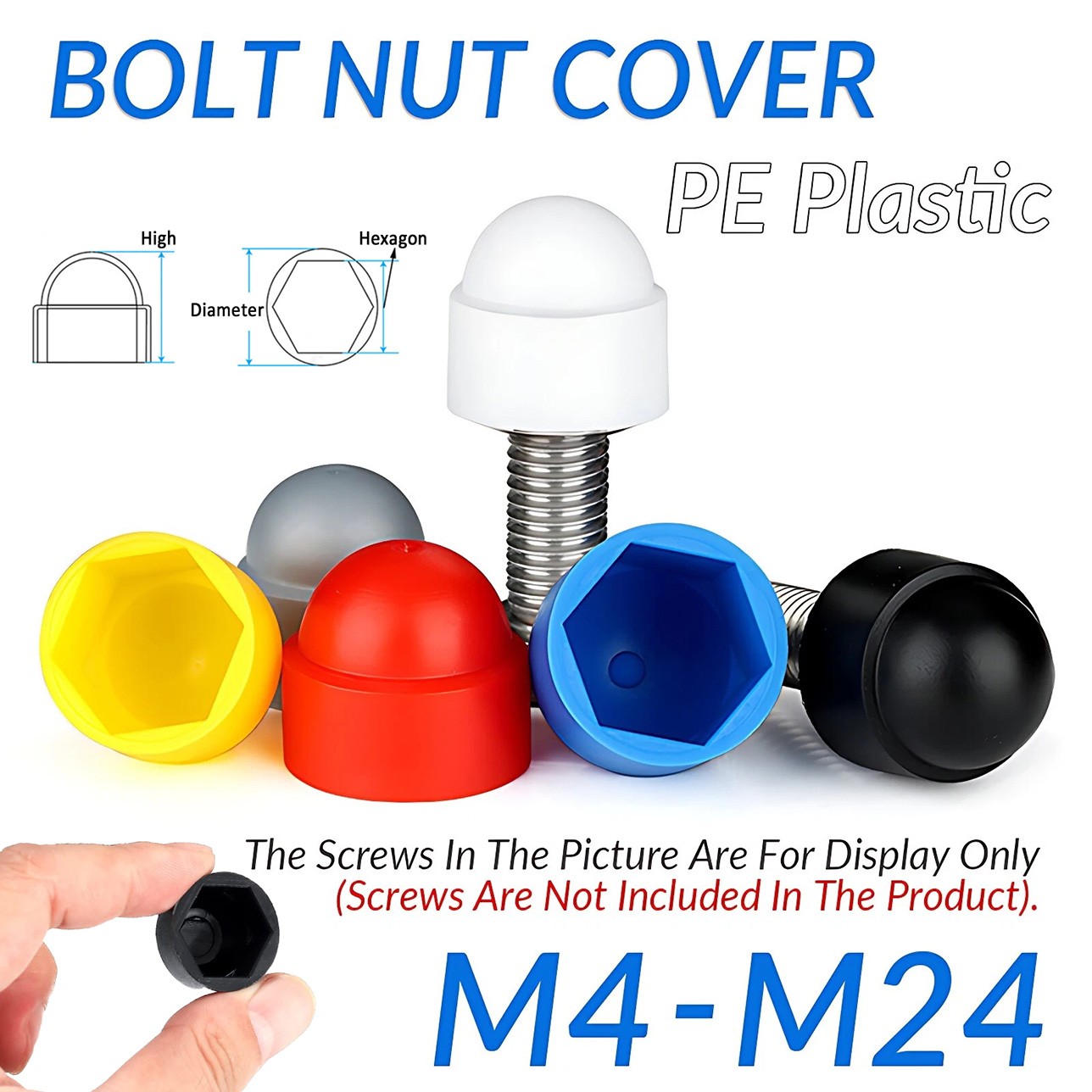 Coloured Plastic Dome Cap Nut & Bolt Cover Hexagon Head Hat Protection Covers