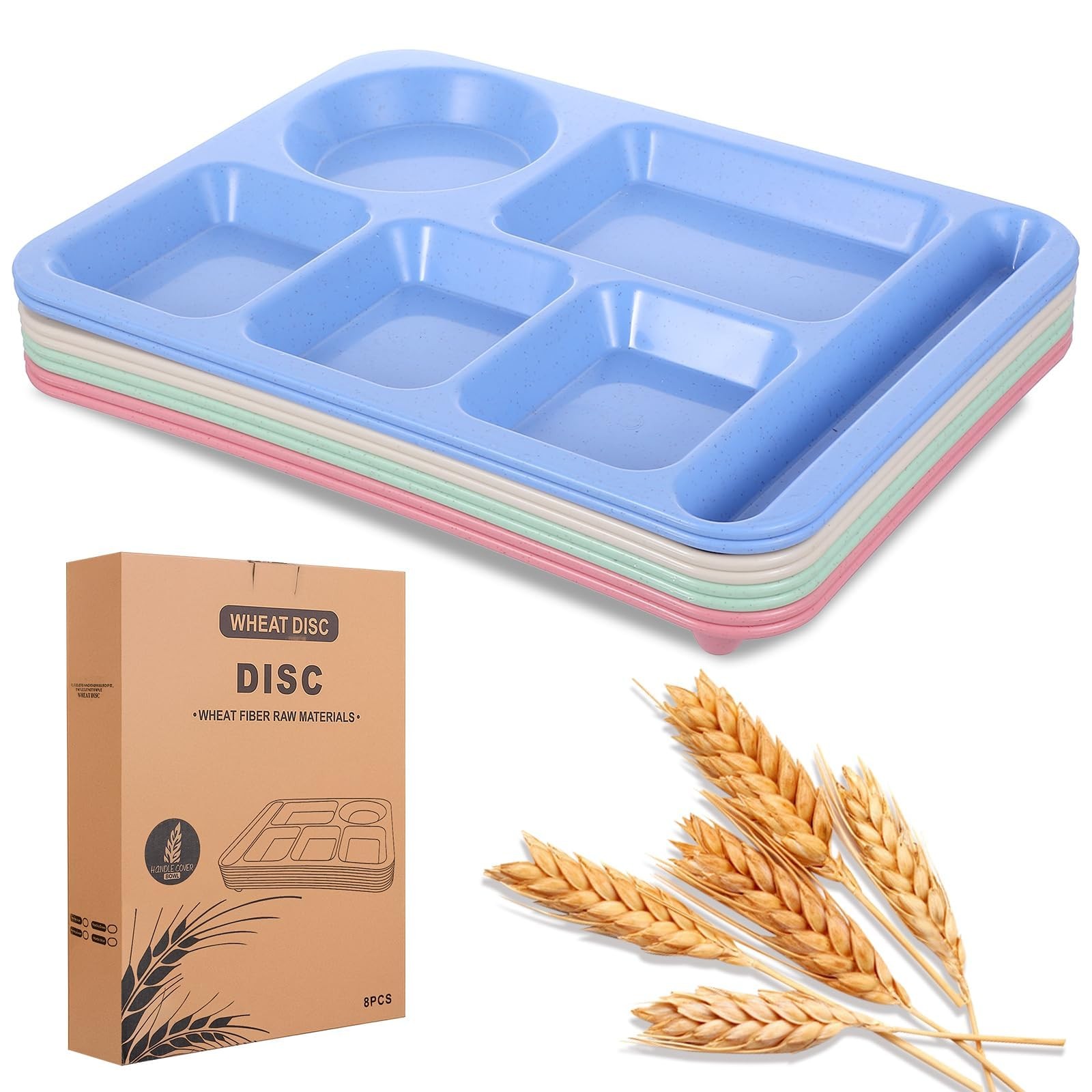Caeuiciw 8 Pcs Divided Food 14 x 10.4 x0.9 in, Pink, Blue, Green, Beige