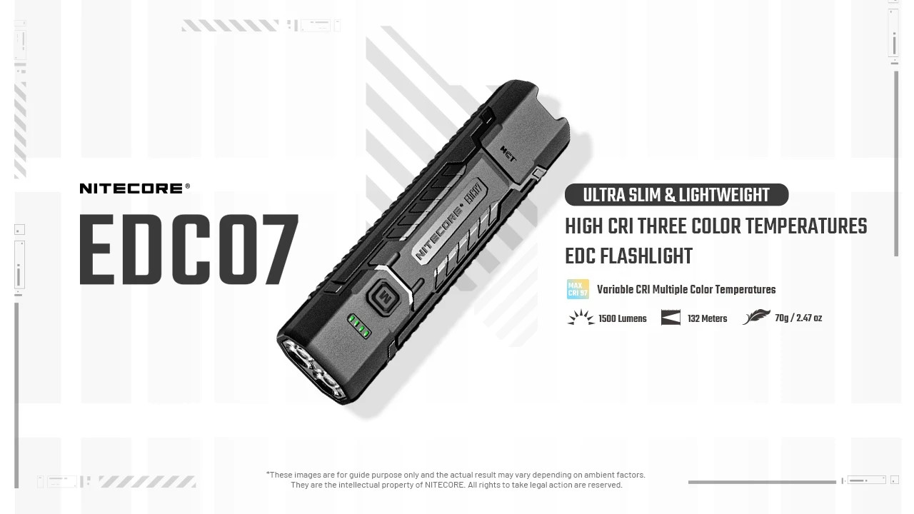 Nitecore EDC07 Flashlight Black Rechargeable Strobe SOS Resists Water/Impact