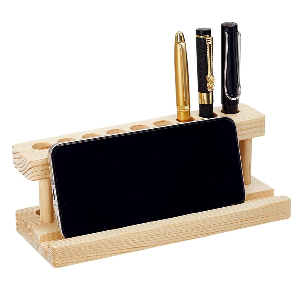Wooden Pen Display Stand Wood Pencil Holder for Desk, Solid Wood Pen Organize...