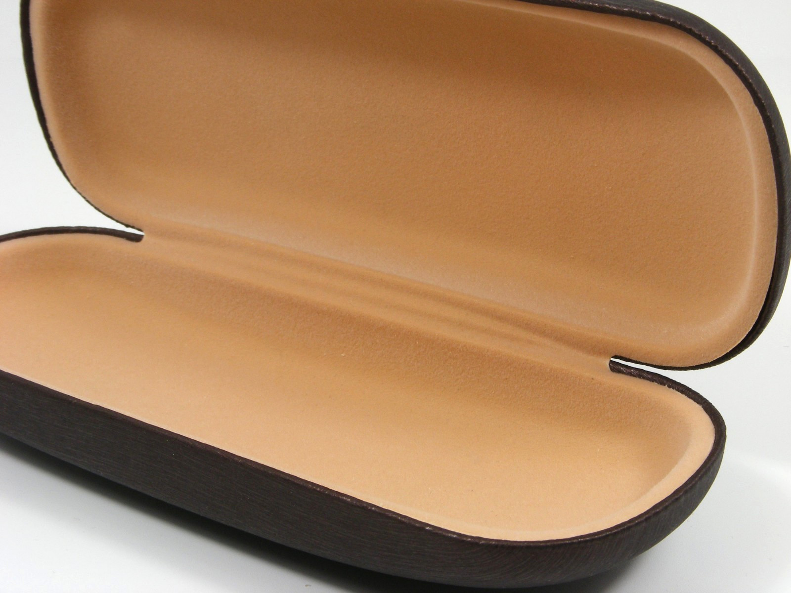 Nice Hard Clam Shell Eyeglasses Case Brown Protective Glasses w/ Cleaning Cloth