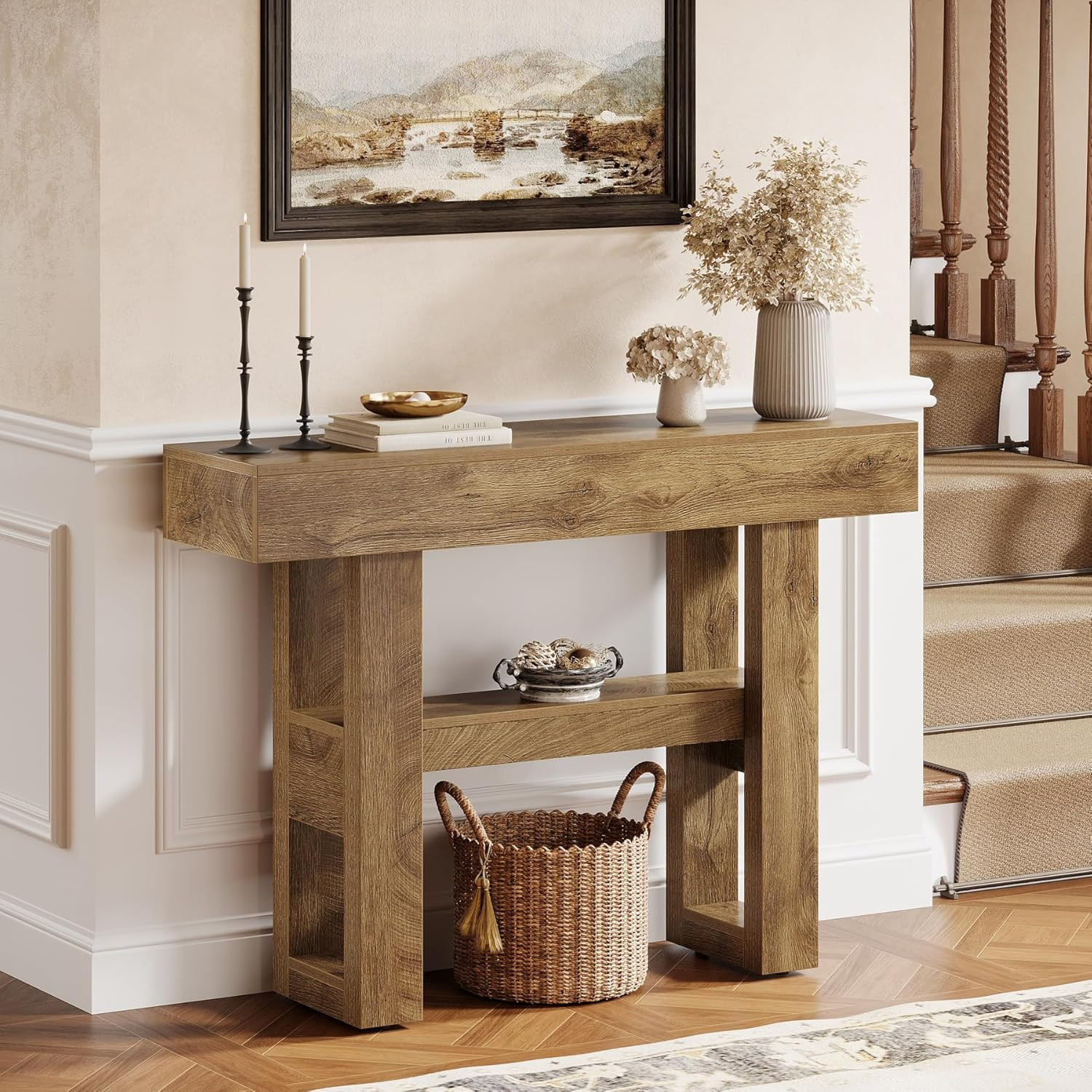 Tribesigns 41.34" Farmhouse Console Table, Sofa Table behind the Couch | 2-Tier