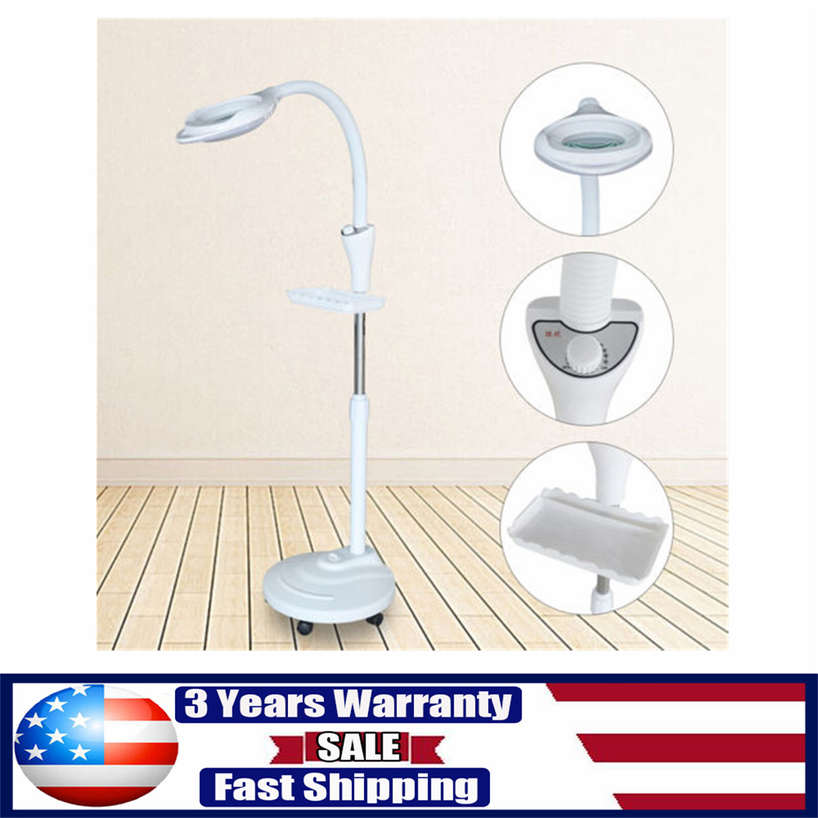Floor Stand Rolling Magnifier with LED | 16X Glass Magnifying Light with Wheel