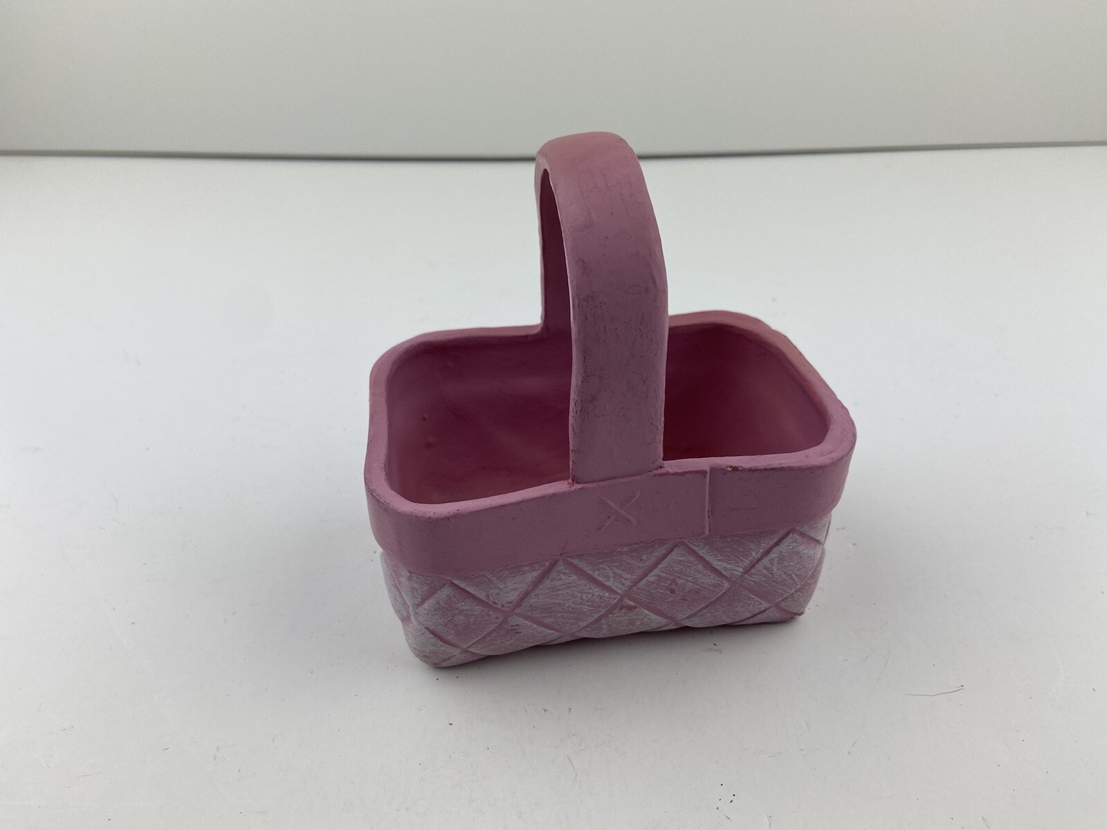 Classic Ceramic Pink SQUARE WEAVE Look Planter Basket Windowsill Floral Arrange