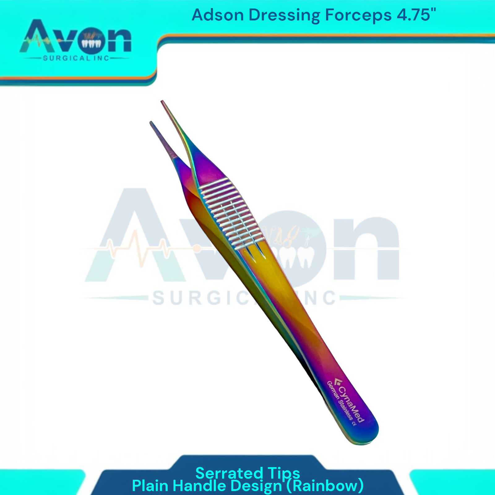 Premium Titanium Rainbow Colored Adson Forceps 12cm Serrated Tips, German Steel