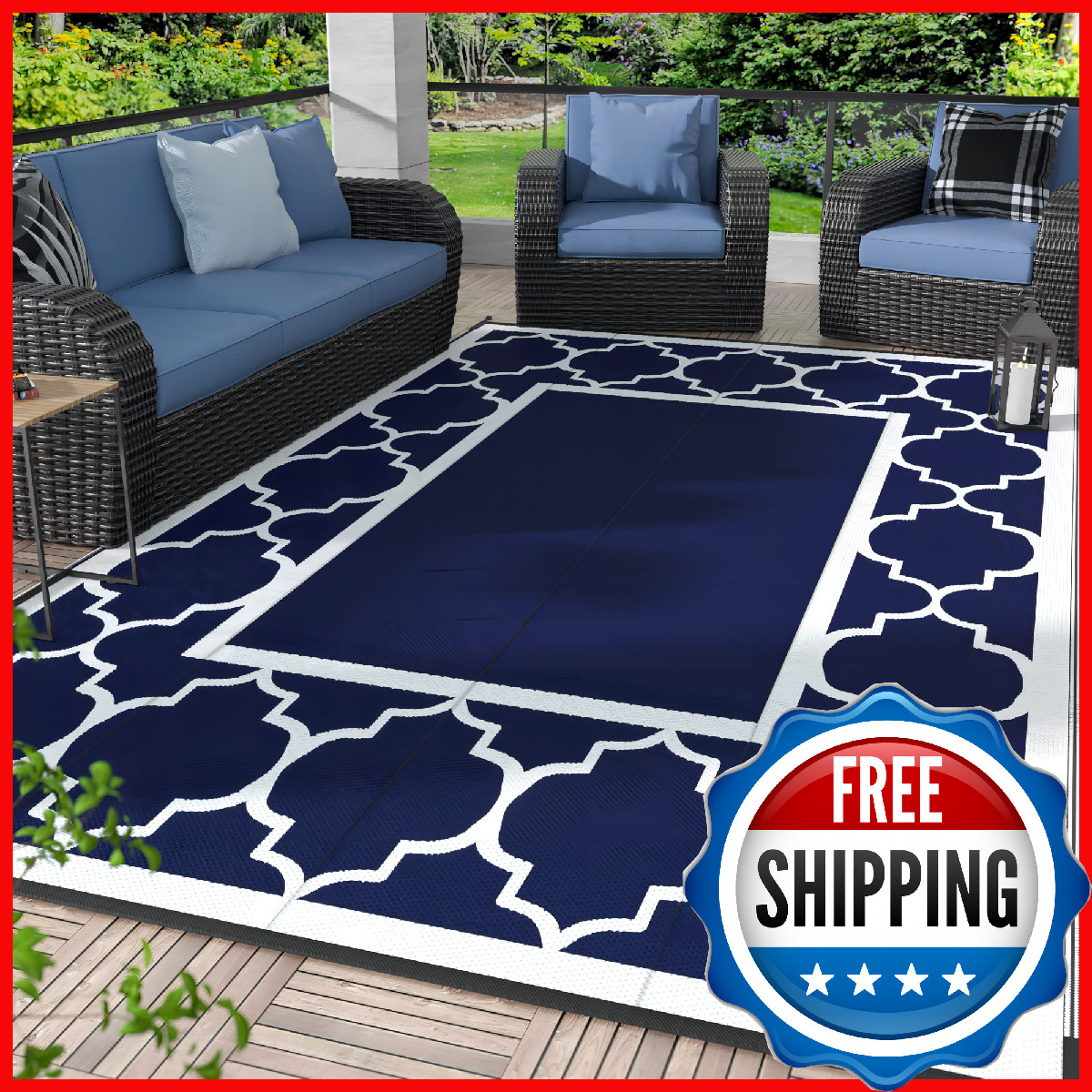 GENIMO 5' x 8' Outdoor Rug Waterproof for Patio Decor, Foldable Reversible Plast