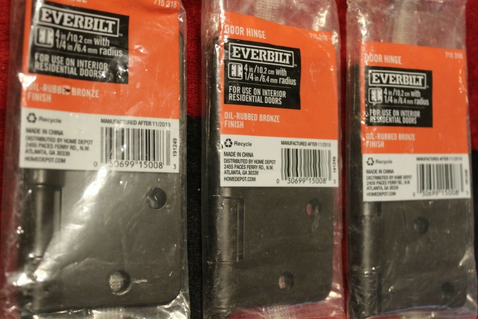 LOT OF 3 Everbilt 715 318 Door Hinges Oil-Rubbed Bronze 1/4" Radius 4" (F8)