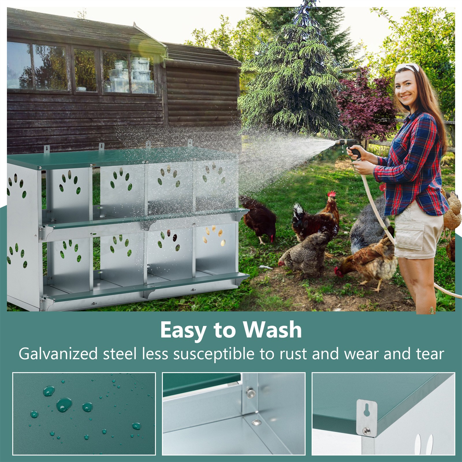 Metal Hens Box 8 Compartment Wall Mount Nesting Box for Chickens Laying Eggs