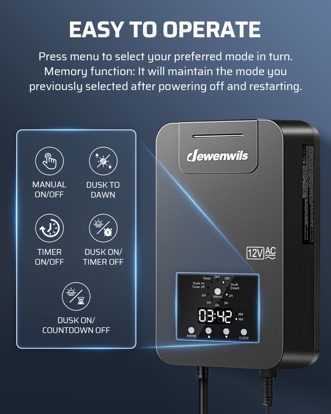 DEWENWILS Low Voltage Transformer 200W, Photocell Sensor & Timer, Weatherproof