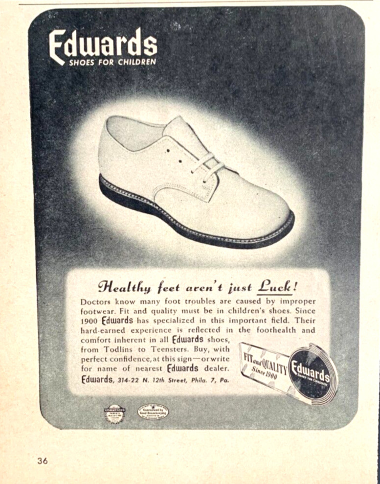 1946 Edwards Shoes For Children Print Ad 7in x6in