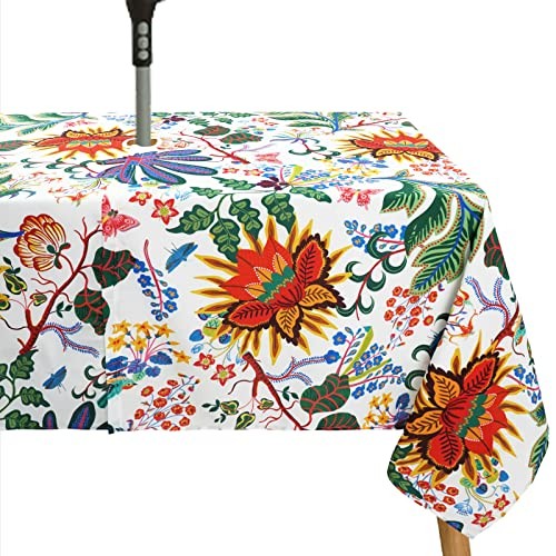 Outdoor Tablecloth with Umbrella Hole for 84" x 60" (Rectangular) Red-green