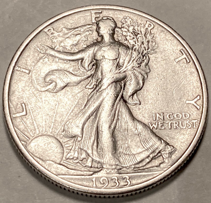 1933 S WALKING LIBERTY SILVER HALF CHOICE AU / BU