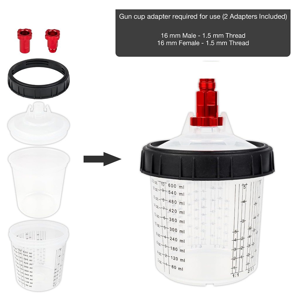 🔥 50 Pack Disposable Paint Spray Gun Cup Liners + Lid System Kit 20oz 600ML Cup